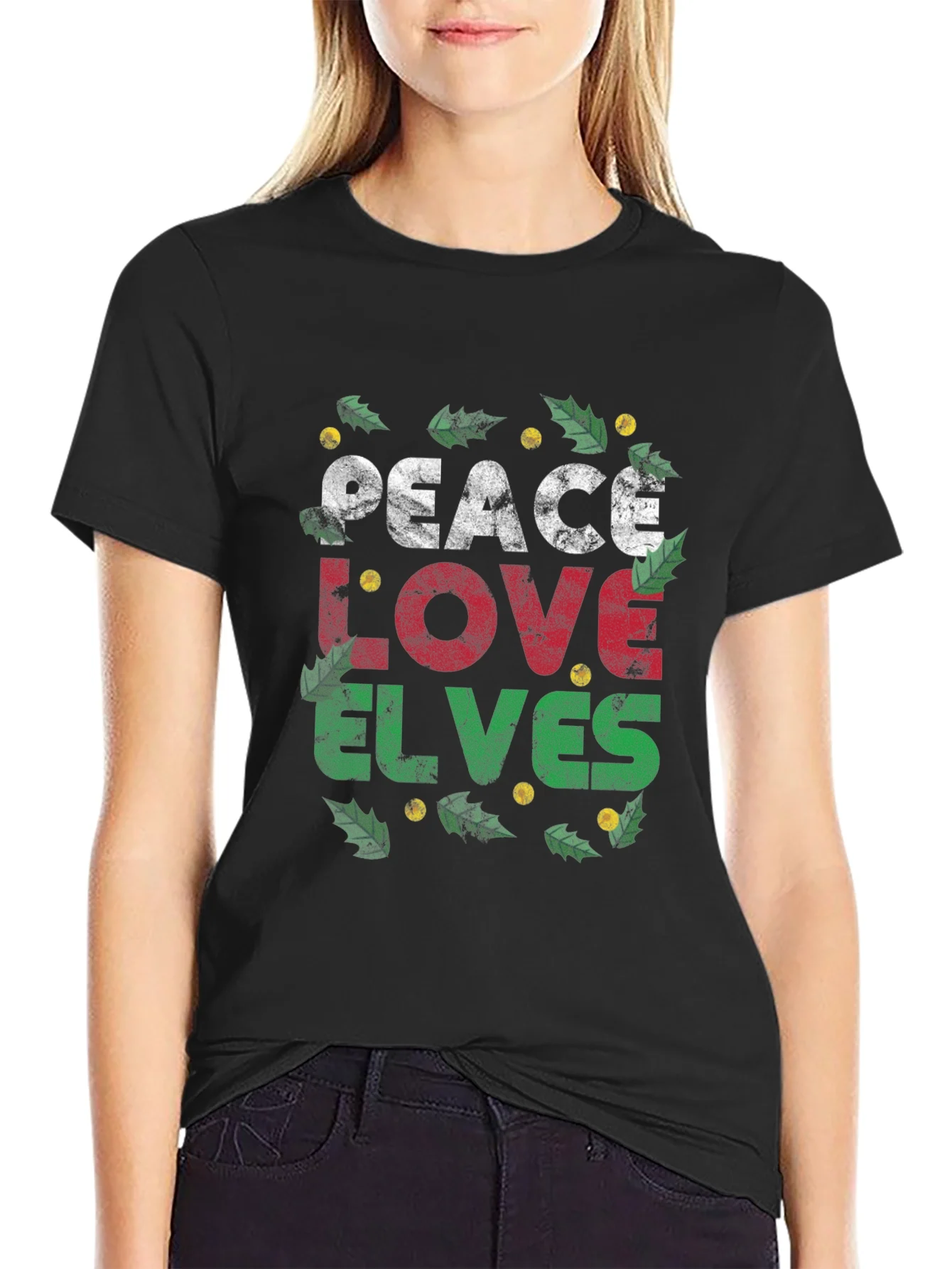 Camiseta Navide?a Peace Love Elves