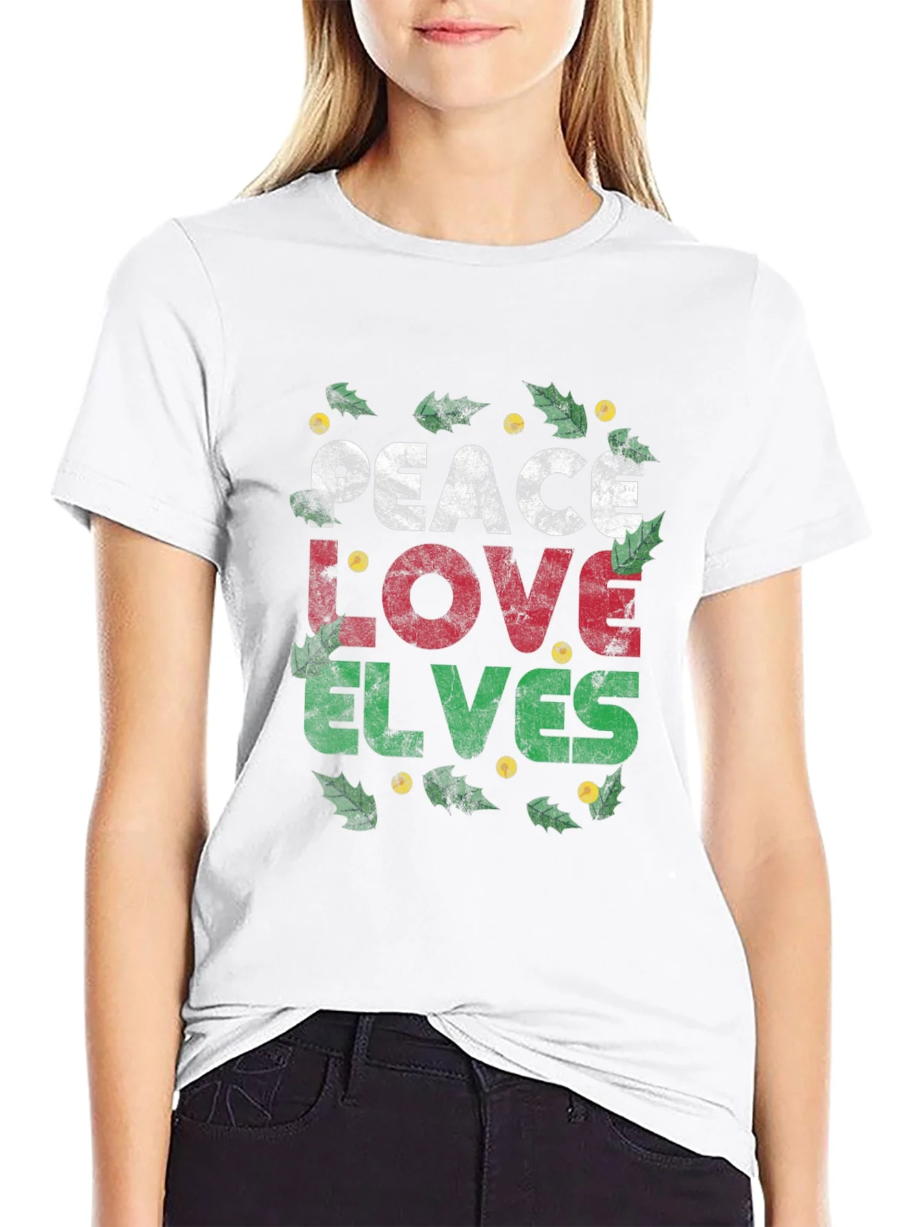 Camiseta Navide?a Peace Love Elves