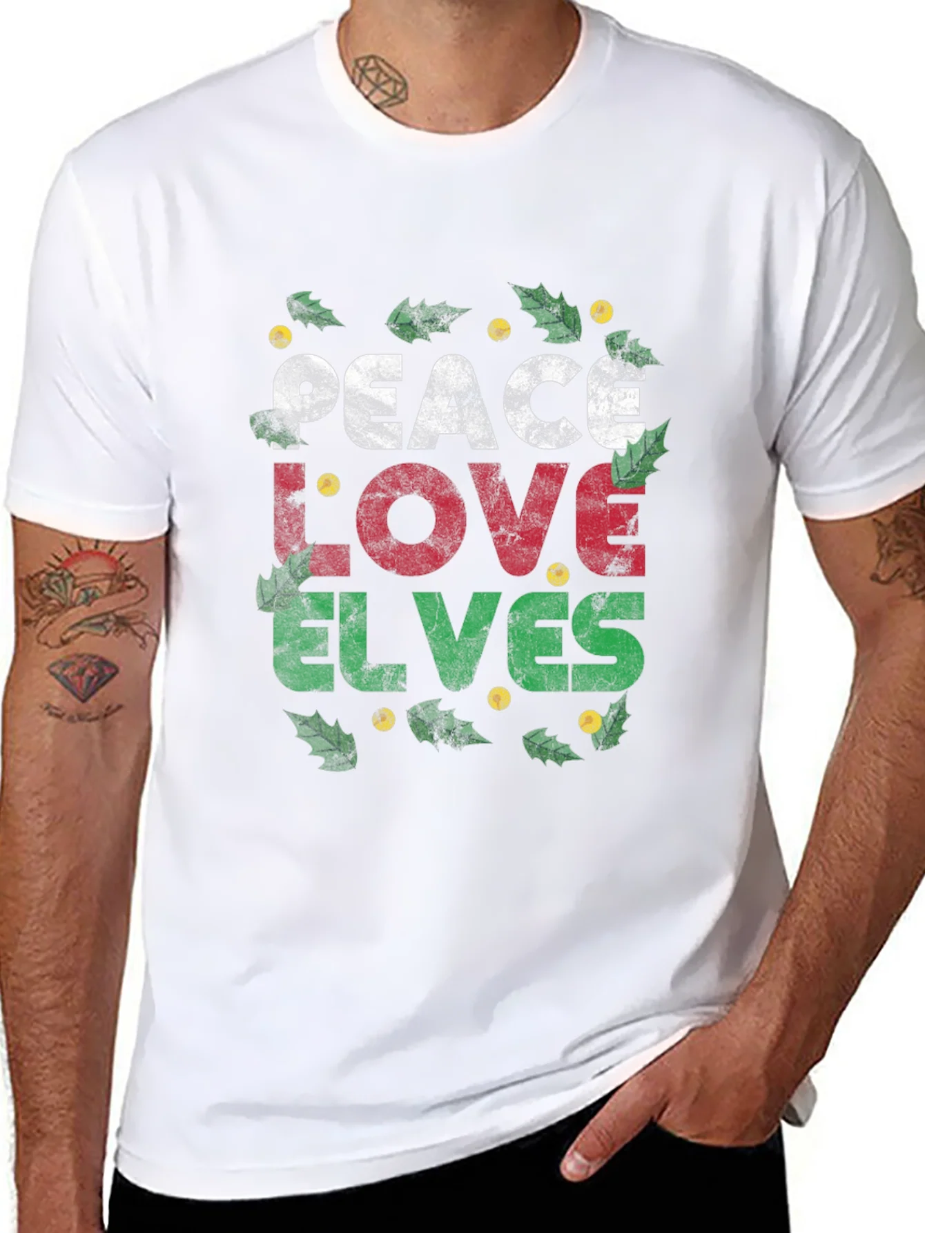 Camiseta Navide?a Peace Love Elves