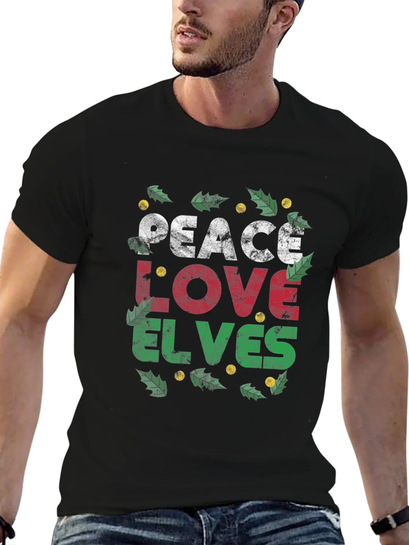 Camiseta Navide?a Peace Love Elves