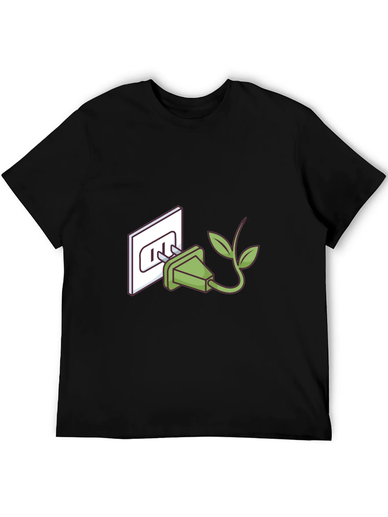 Camiseta Negra Eco-Amigable: Enchufe con Hojas