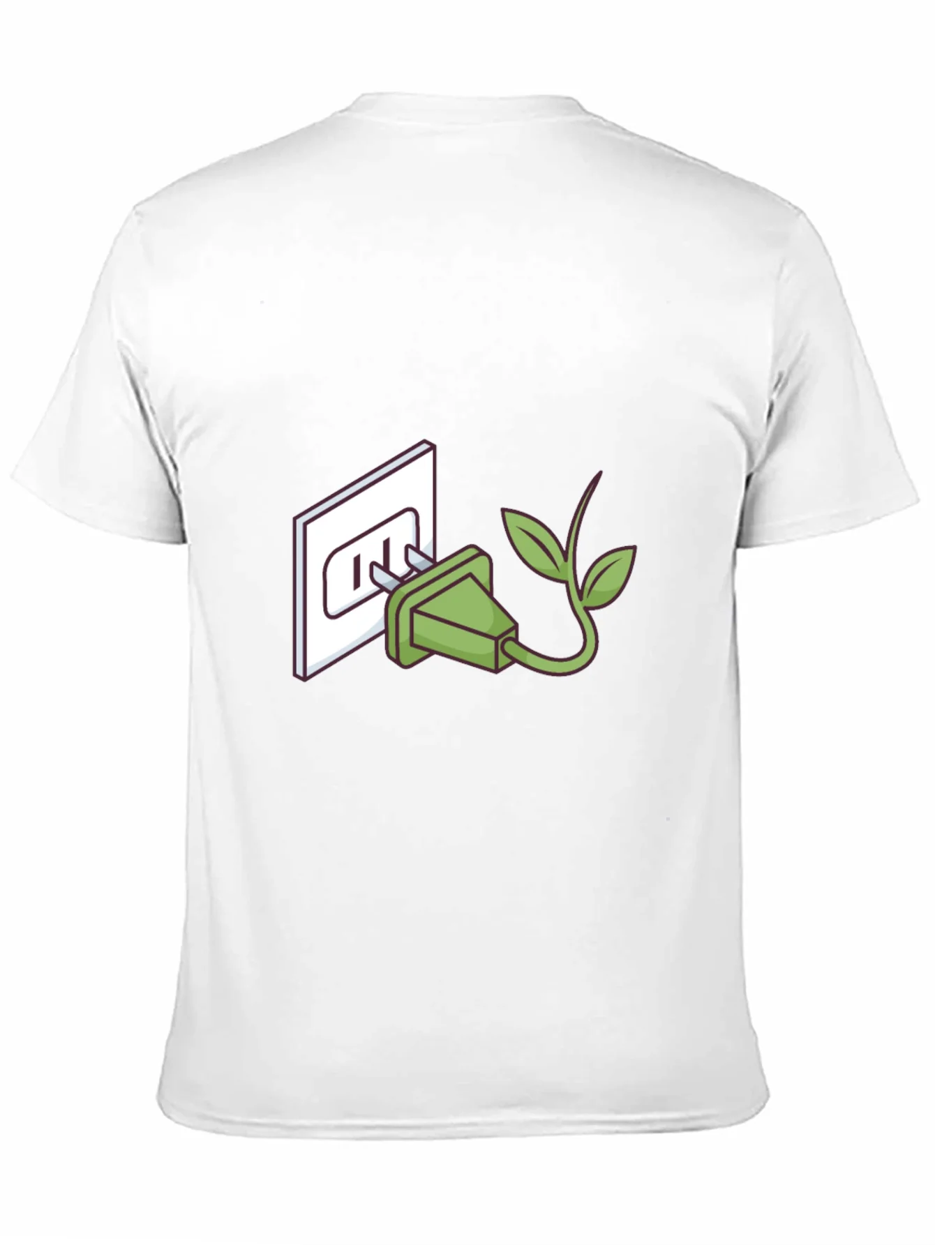 Camiseta Negra Eco-Amigable: Enchufe con Hojas