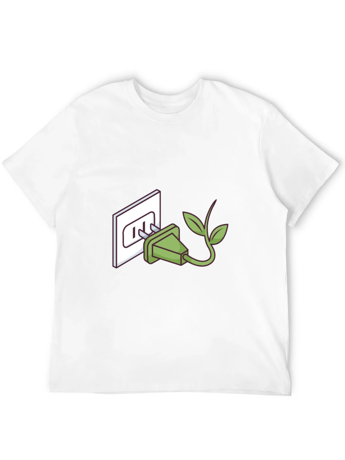 Camiseta Negra Eco-Amigable: Enchufe con Hojas