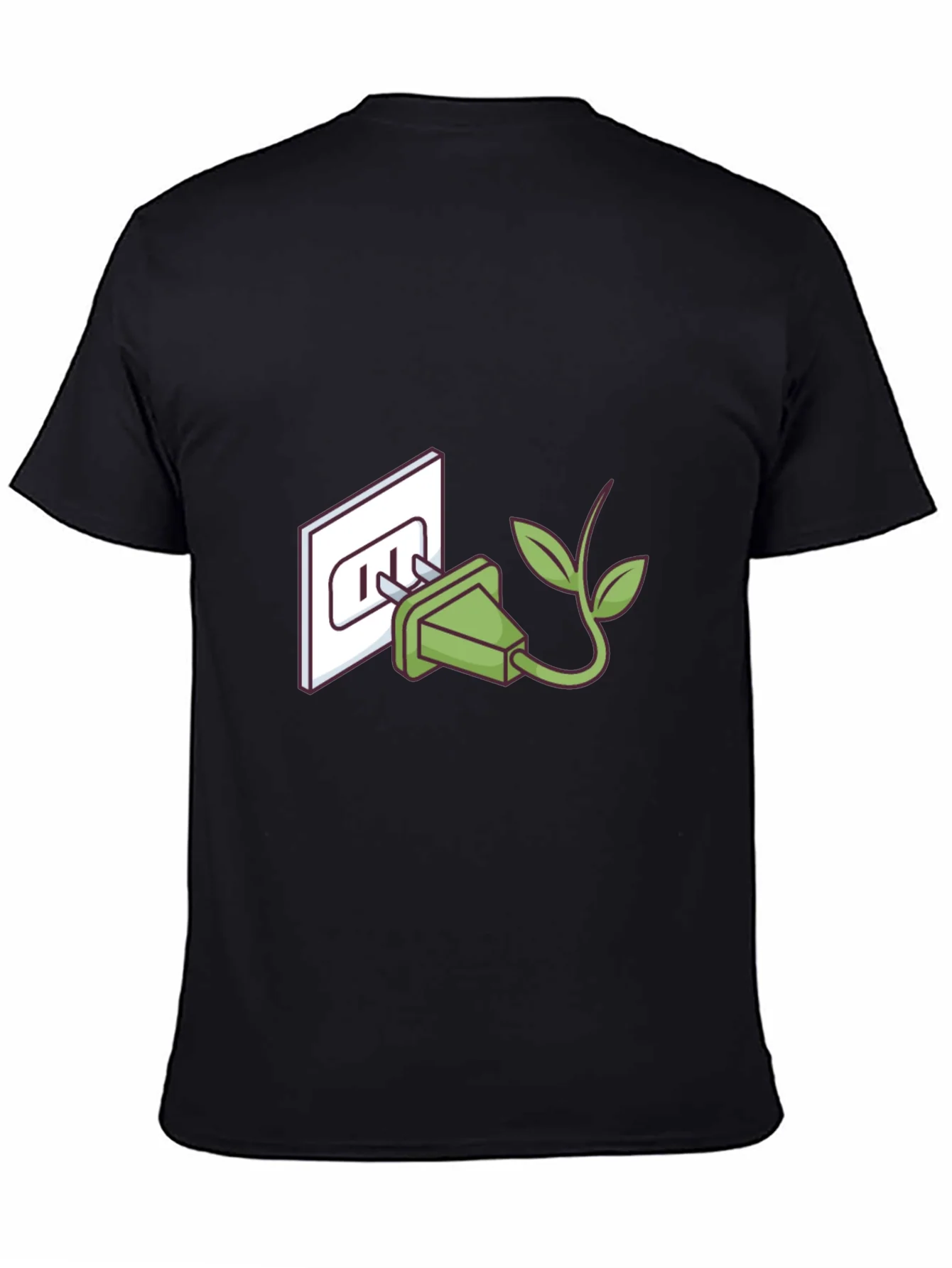 Camiseta Negra Eco-Amigable: Enchufe con Hojas