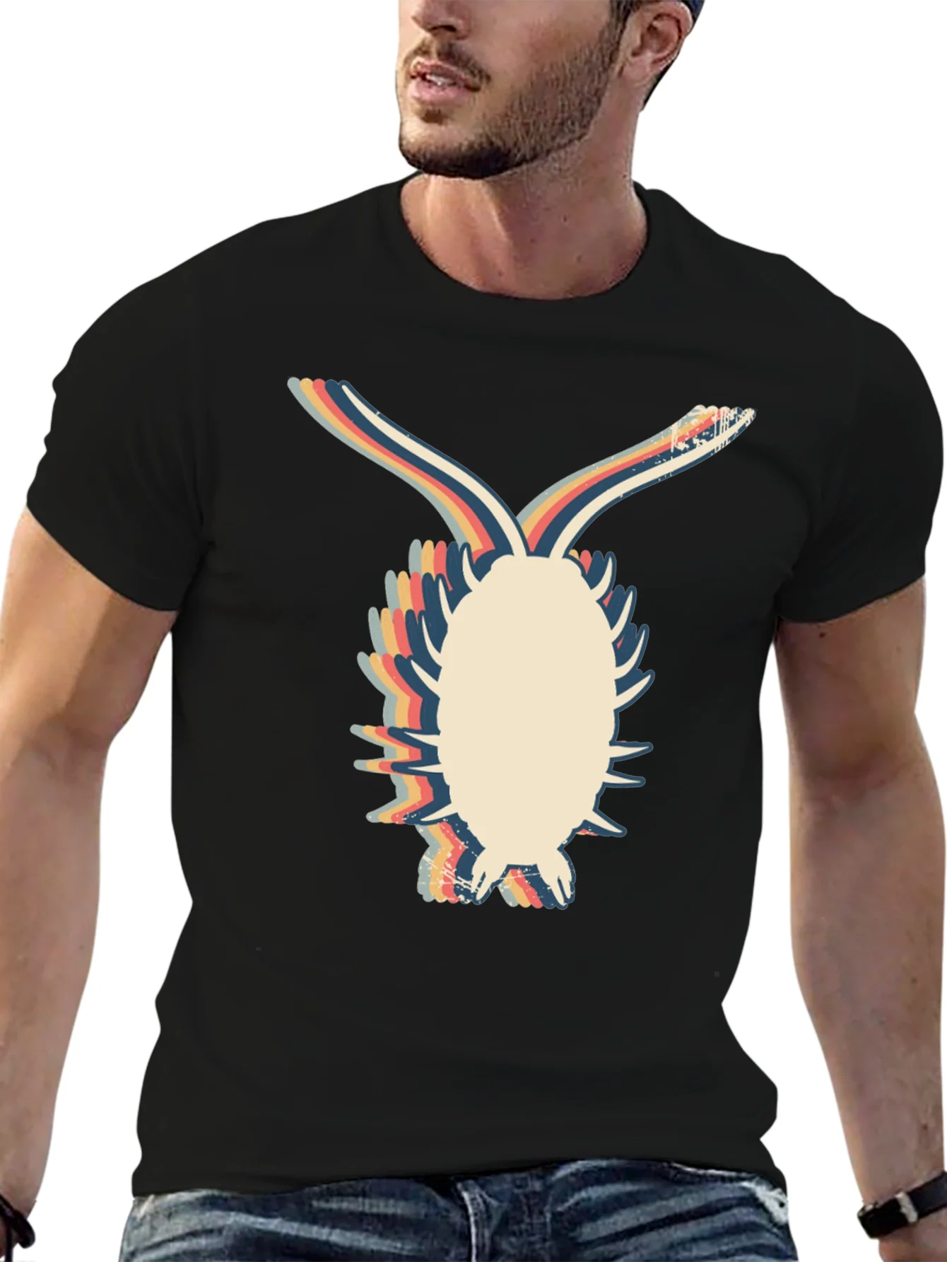 Camiseta Negra con Dise?o Retro de Bicho Bola