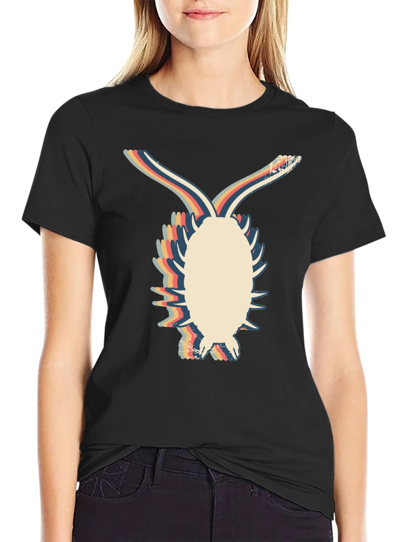 Camiseta Negra con Dise?o Retro de Bicho Bola