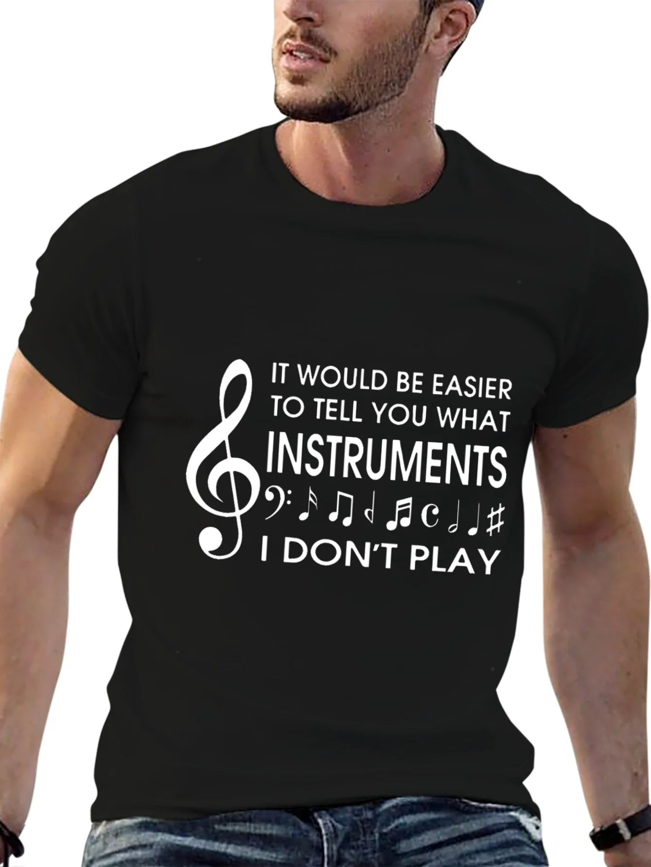 Camiseta Negra con Dise?o Musical Divertido