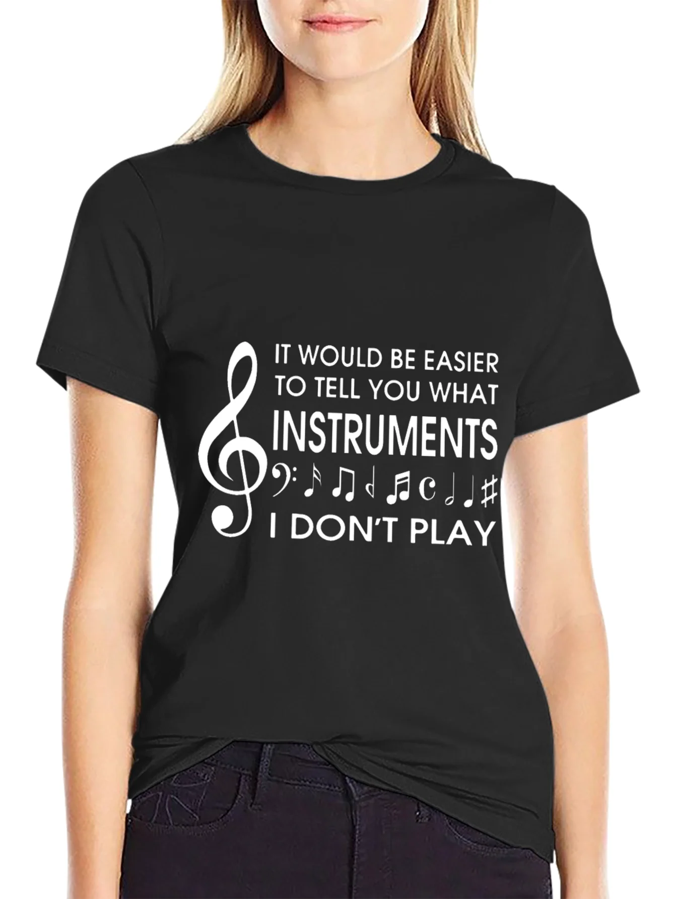 Camiseta Negra con Dise?o Musical Divertido