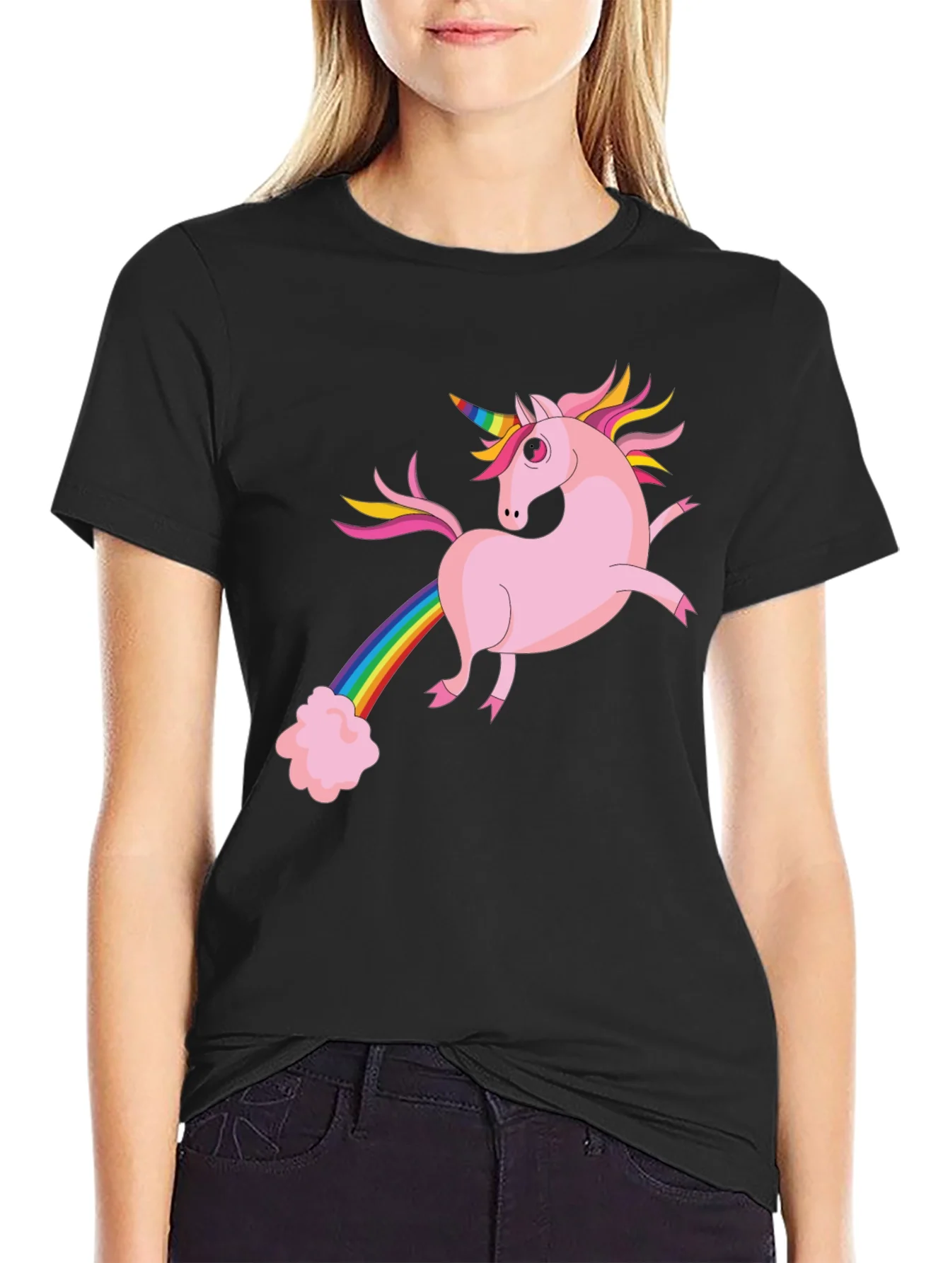 Camiseta Negra con Unicornio Arco¨ªris