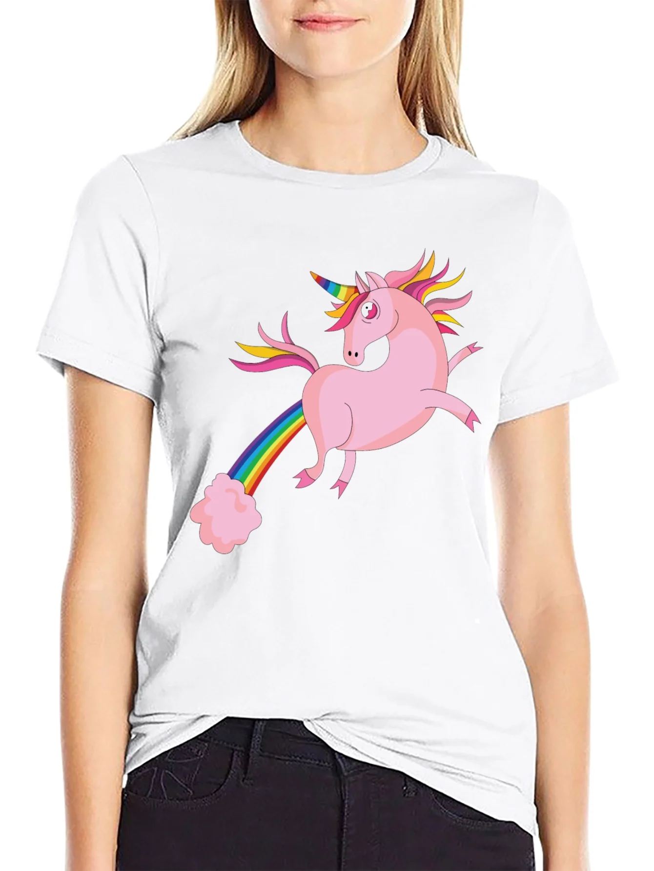 Camiseta Negra con Unicornio Arco¨ªris