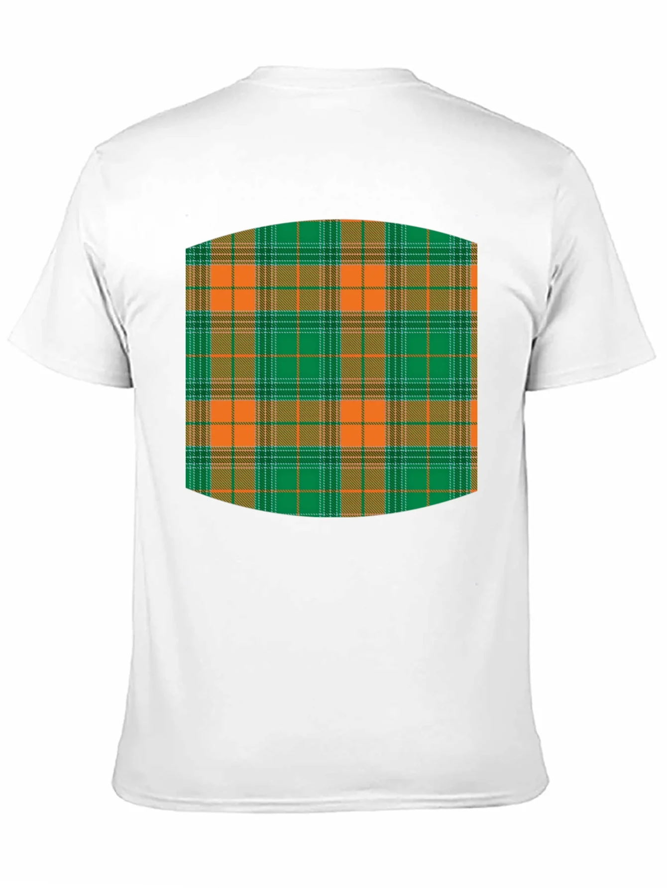 Camiseta Negra Estampado Tart¨¢n Naranja y Verde