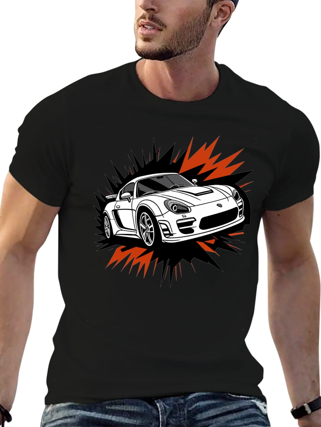 Camiseta Negra Dise?o Coche Deportivo