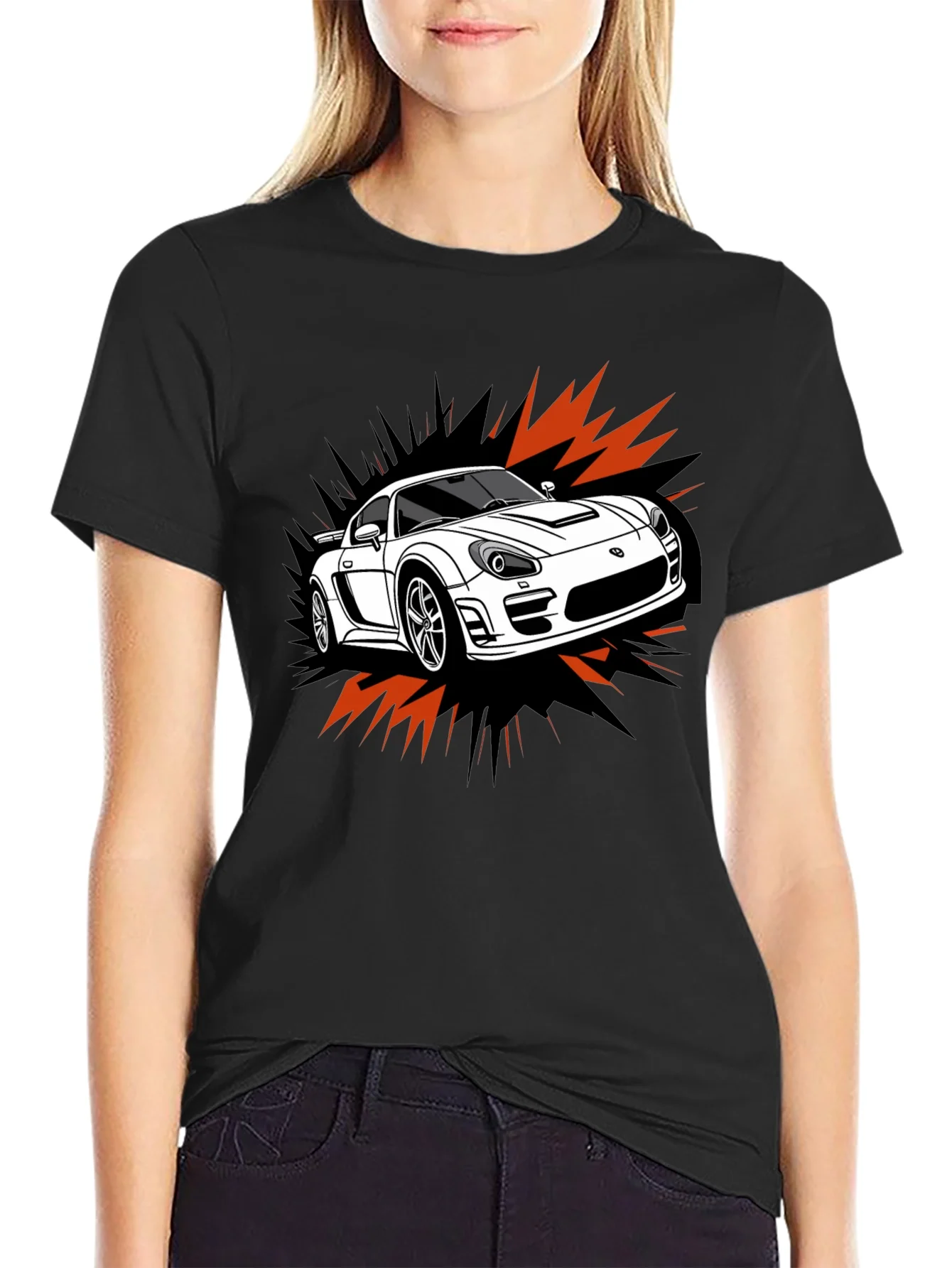 Camiseta Negra Dise?o Coche Deportivo