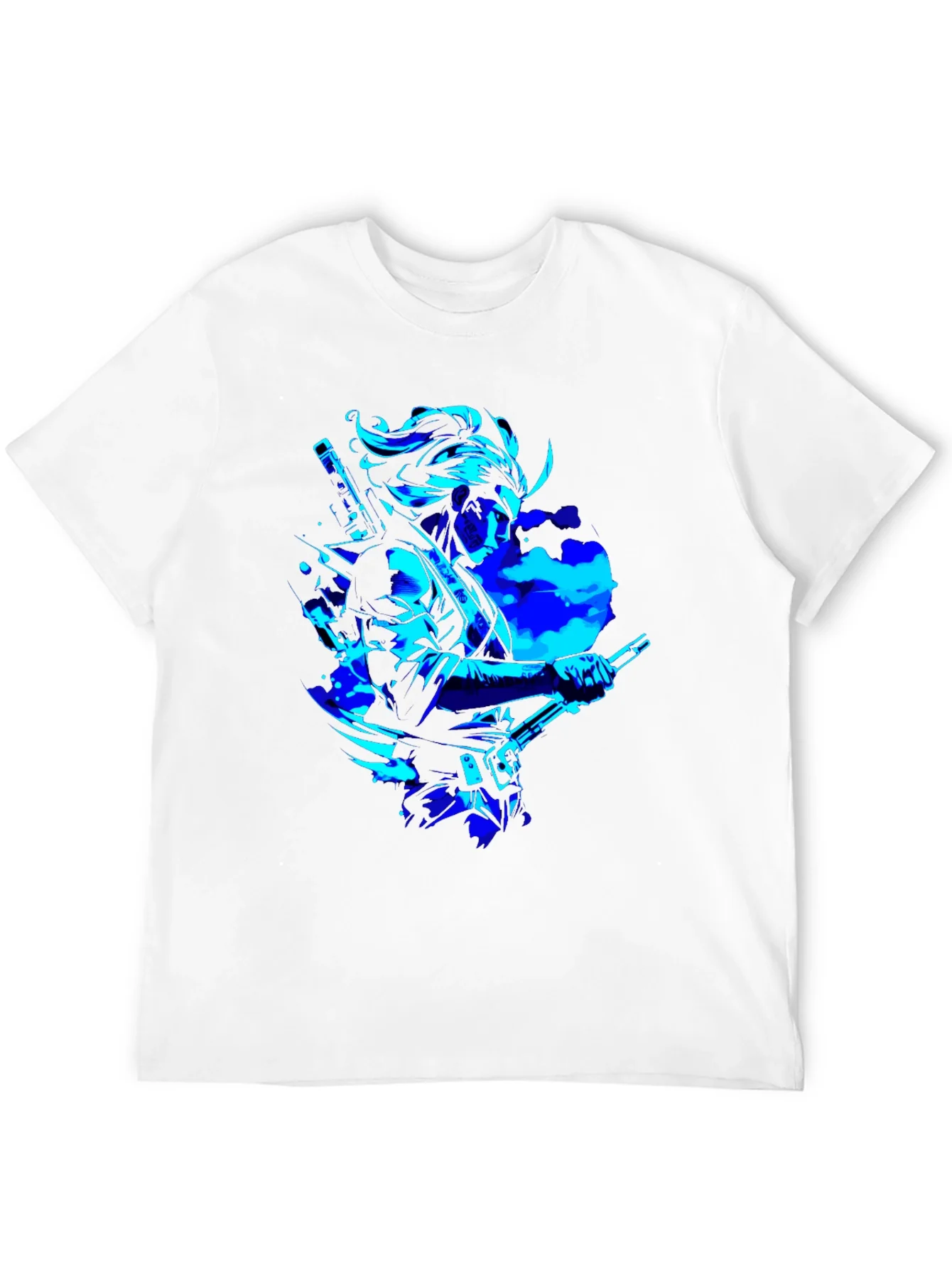 Camiseta Negra con Dise?o Samurai en Azul Ne¨®n