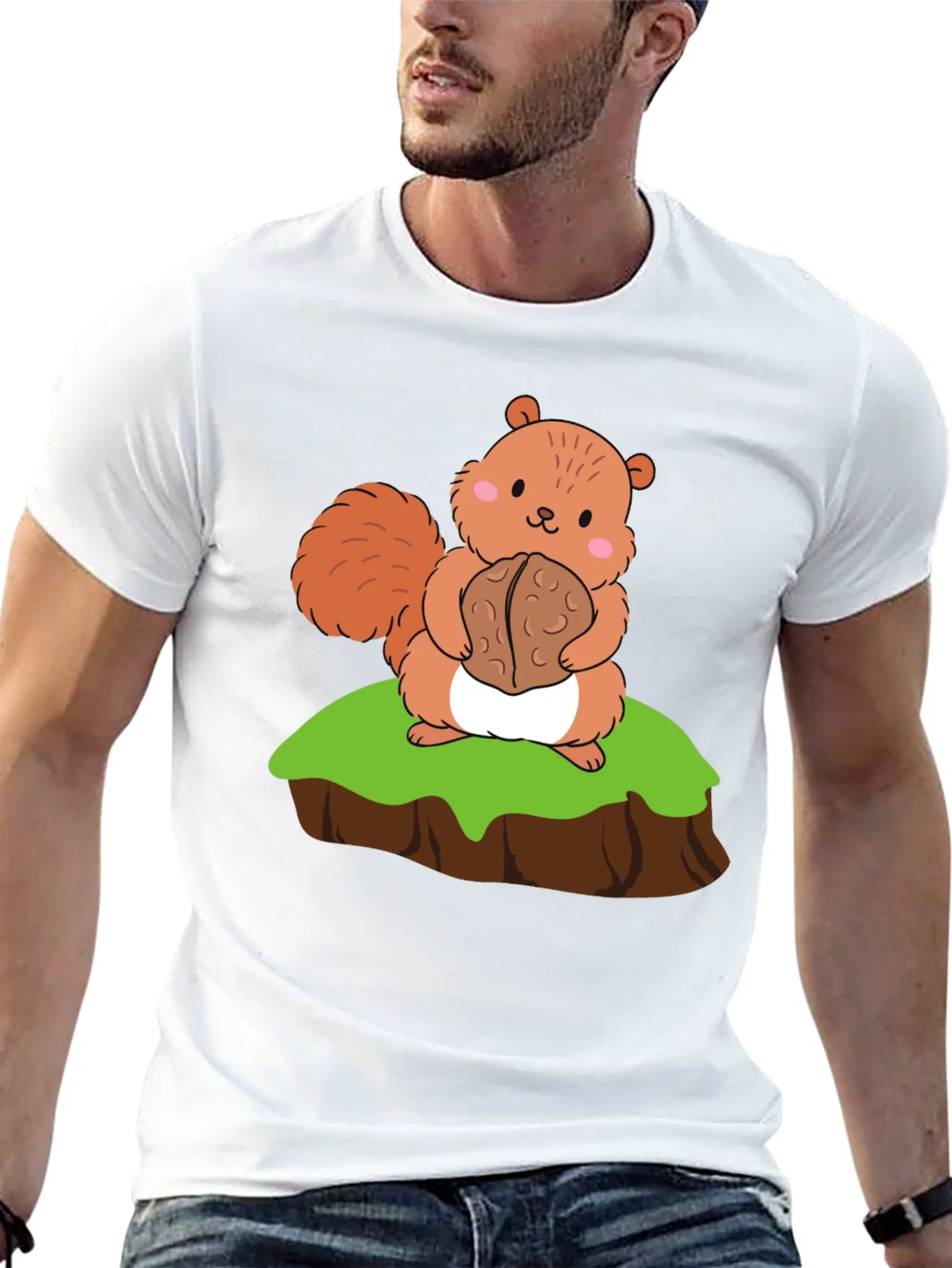 Rebbecca Cute Squirrel Holding Nut Graphic Tee - Black