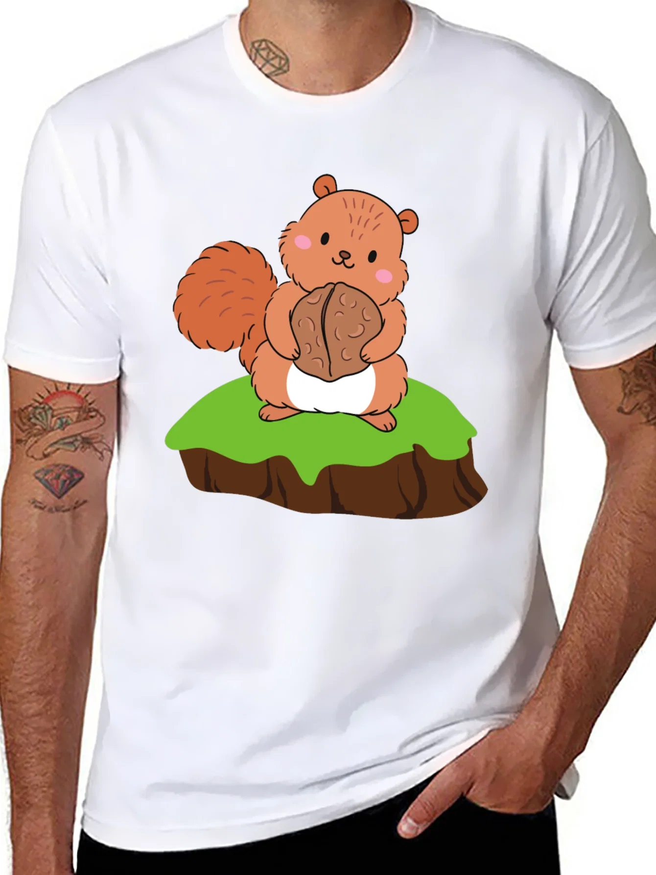 Rebbecca Cute Squirrel Holding Nut Graphic Tee - Black