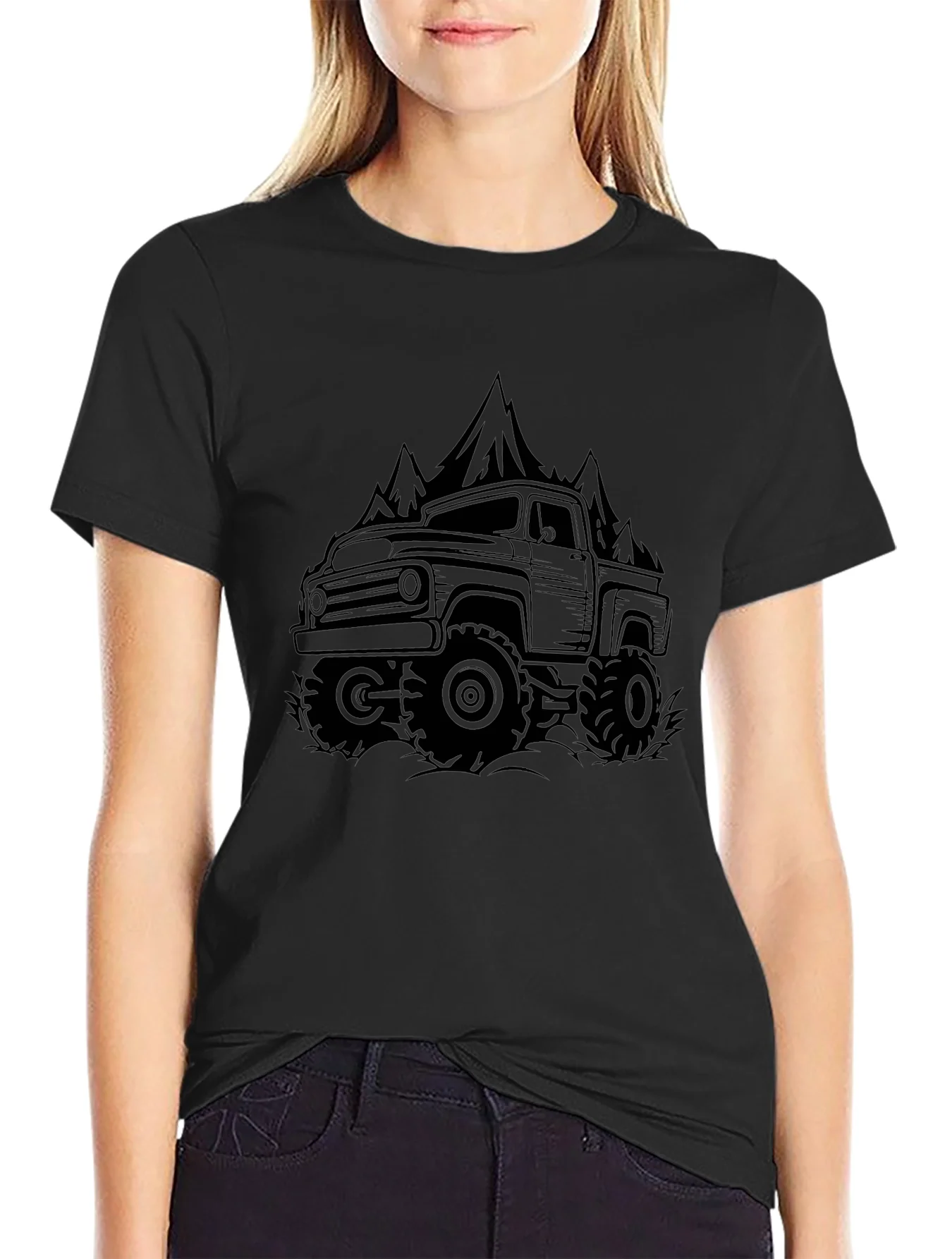 Camiseta Negra Cl¨¢sica Camioneta Monta?a Aventura