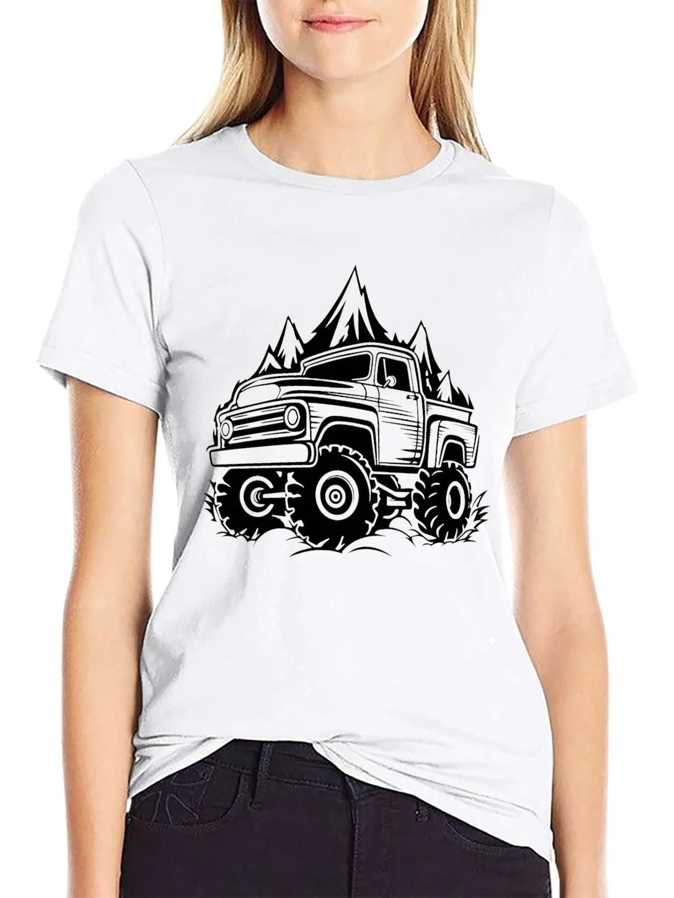 Camiseta Negra Cl¨¢sica Camioneta Monta?a Aventura