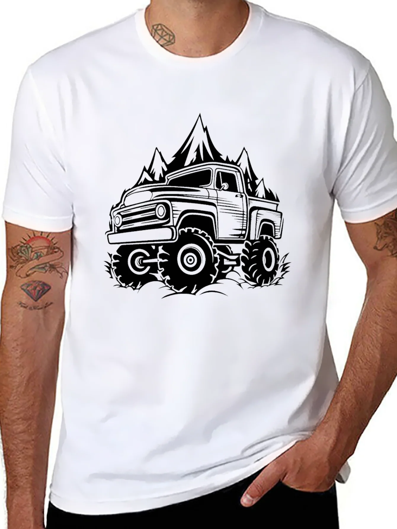 Camiseta Negra Cl¨¢sica Camioneta Monta?a Aventura