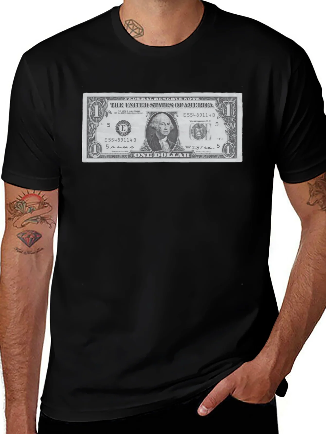 Rebbecca One Dollar Bill Graphic T-Shirt - Novelty Tee
