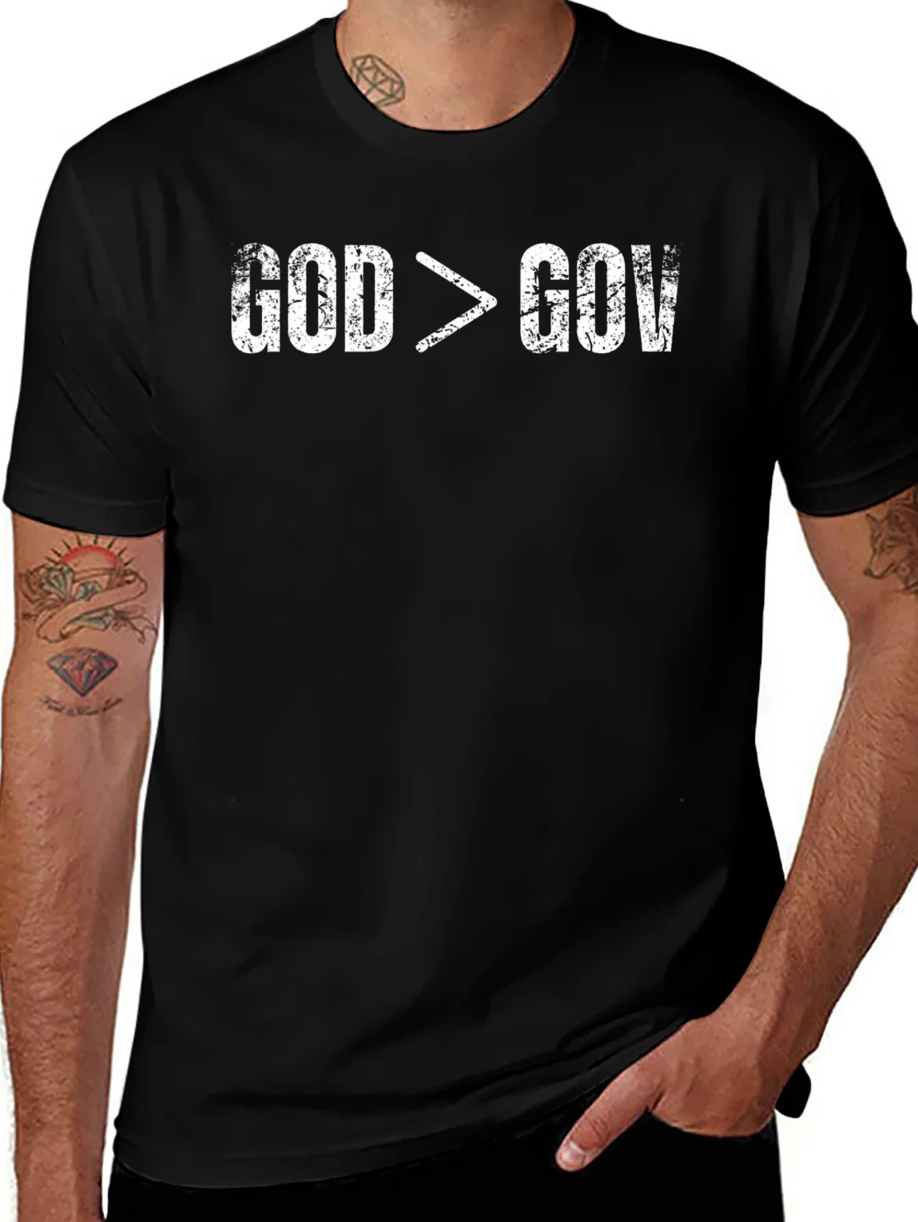 Rebbecca God is Greater Than Gov Distressed T-Shirt