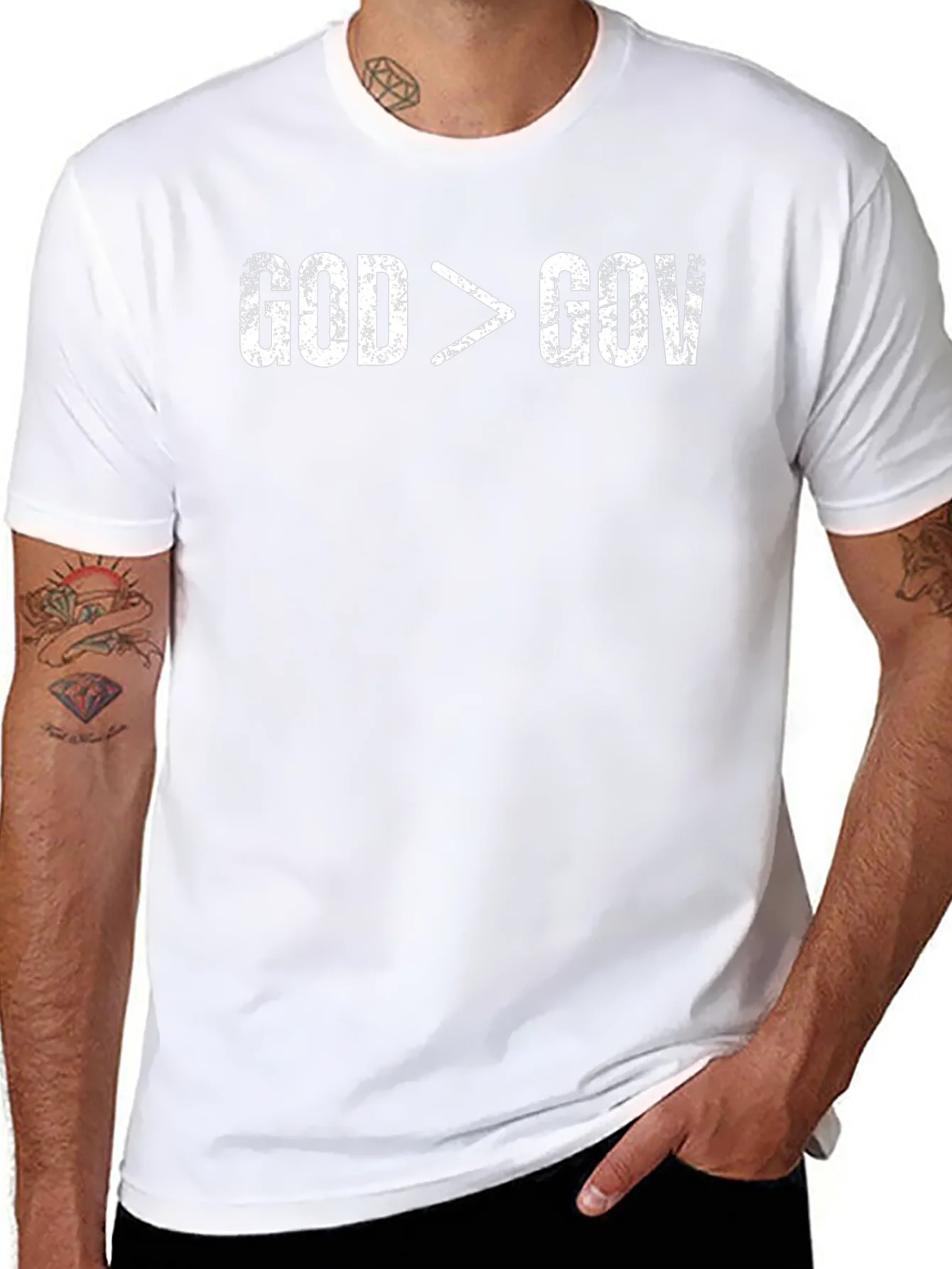 Rebbecca God is Greater Than Gov Distressed T-Shirt