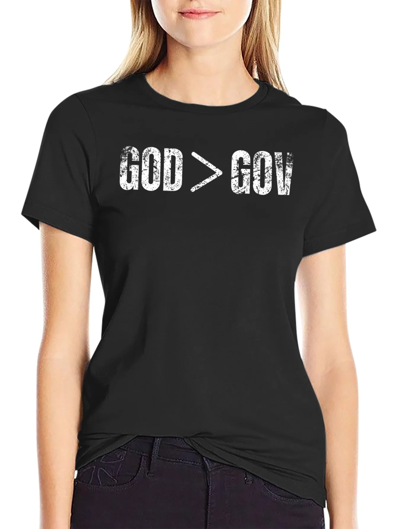 Rebbecca God is Greater Than Gov Distressed T-Shirt