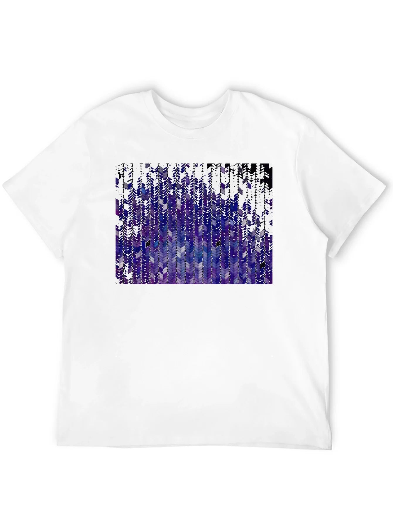 Camiseta Negra con Dise?o Abstracto Morado y Blanco