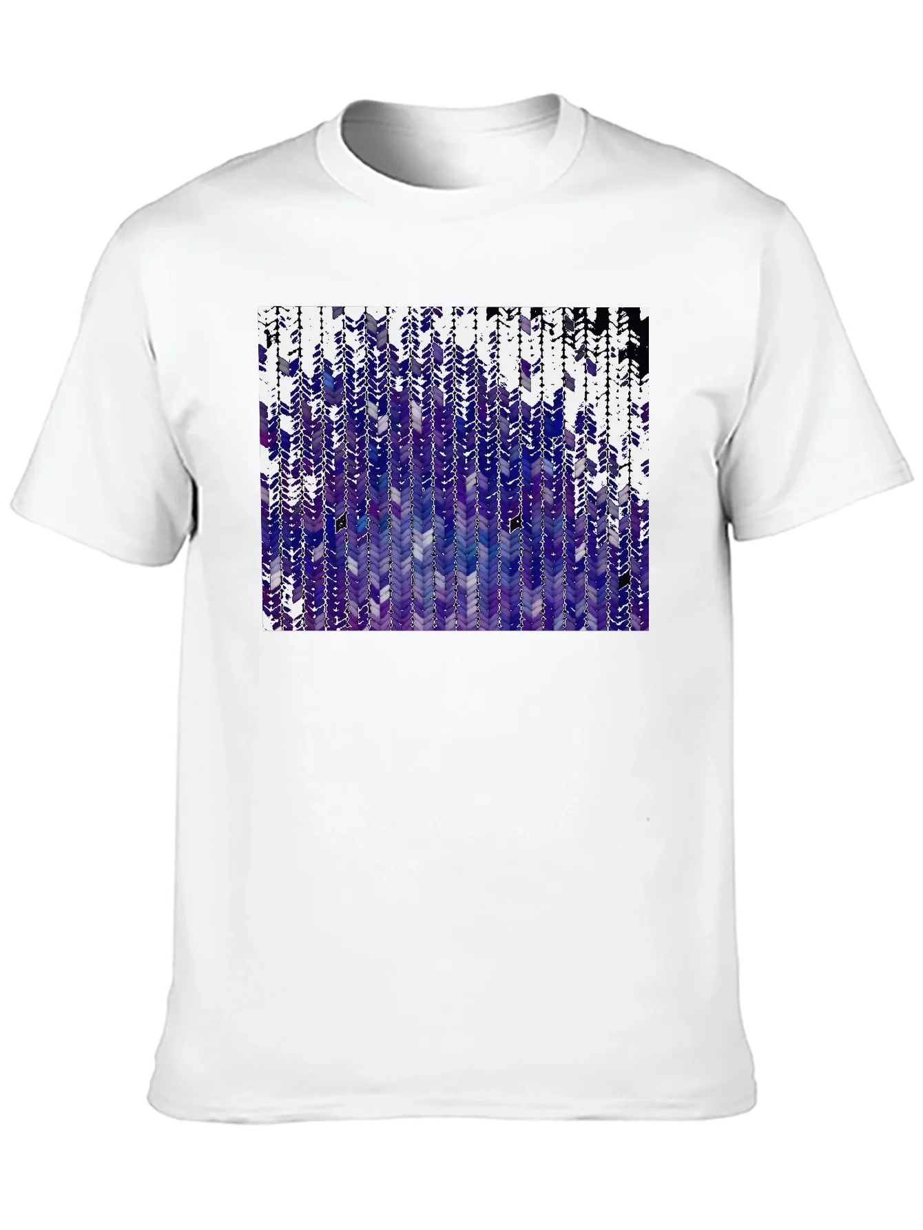 Camiseta Negra con Dise?o Abstracto Morado y Blanco