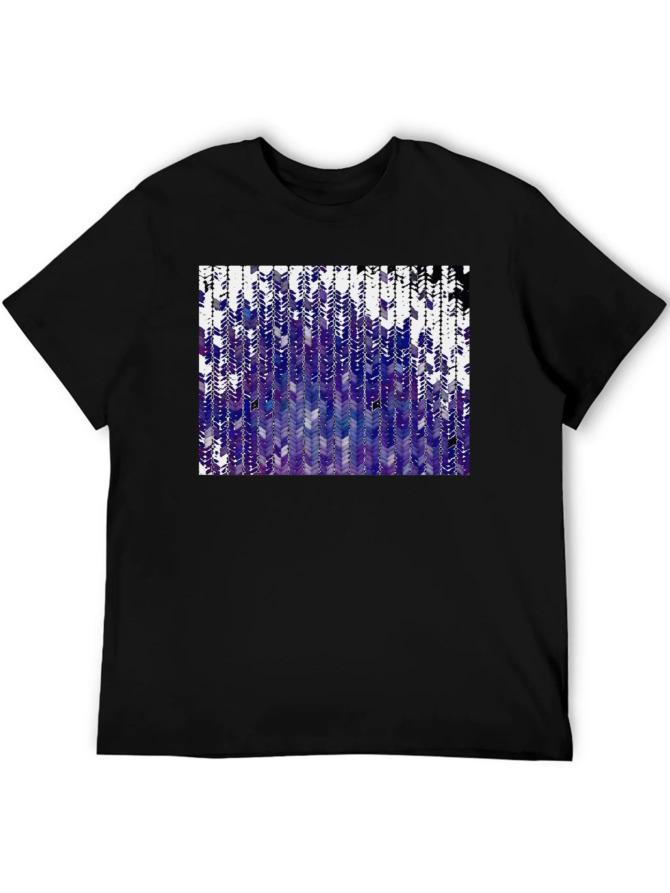 Camiseta Negra con Dise?o Abstracto Morado y Blanco