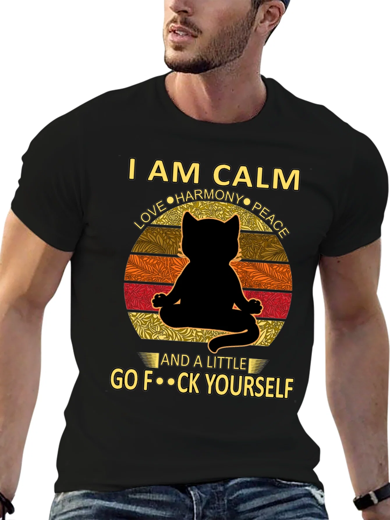 Rebbecca Calm Cat Graphic Tee - Yoga Humor