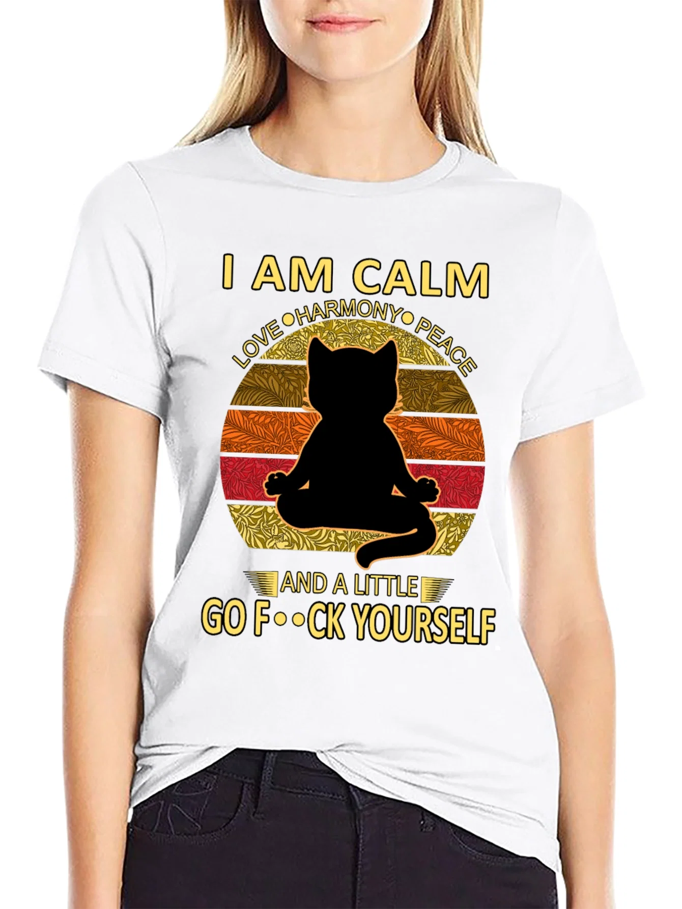 Rebbecca Calm Cat Graphic Tee - Yoga Humor
