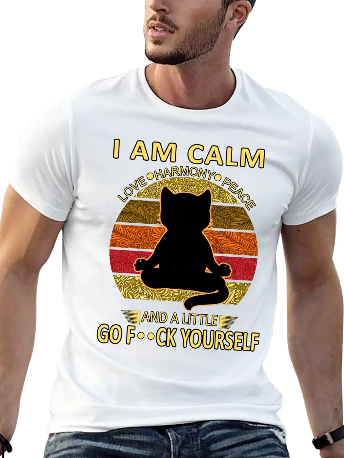 Rebbecca Calm Cat Graphic Tee - Yoga Humor