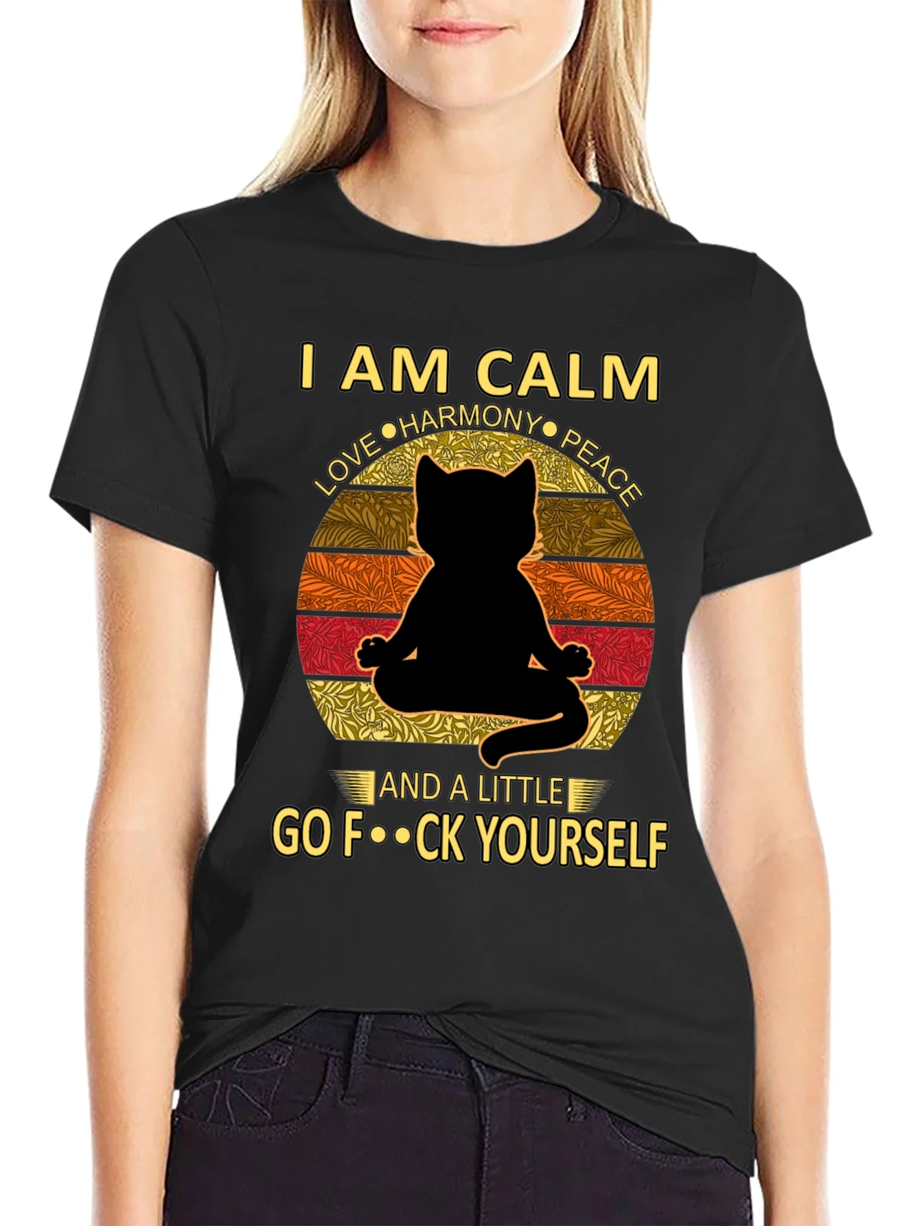 Rebbecca Calm Cat Graphic Tee - Yoga Humor