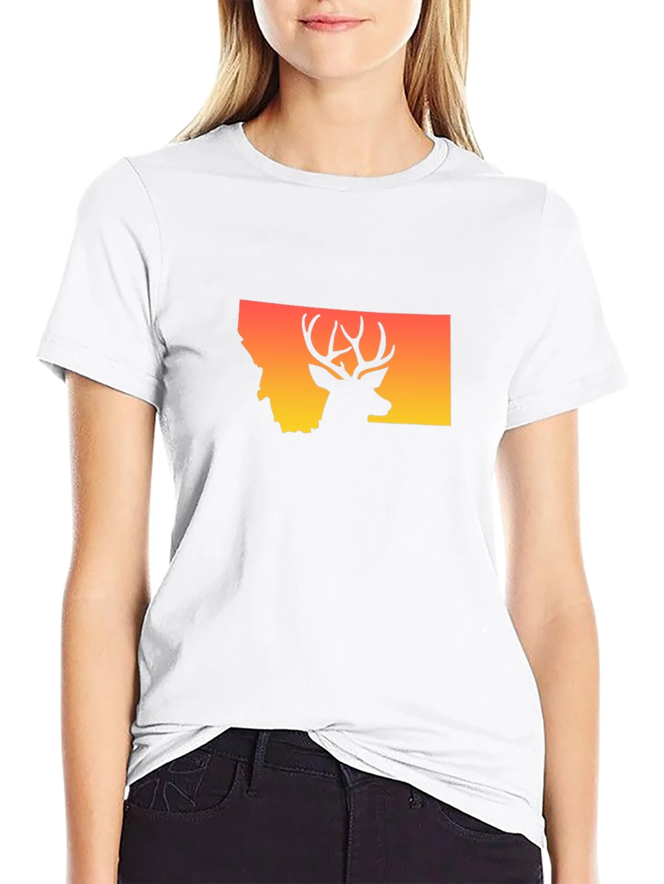 Camiseta Montana Ciervo Silueta Atardecer Hombre