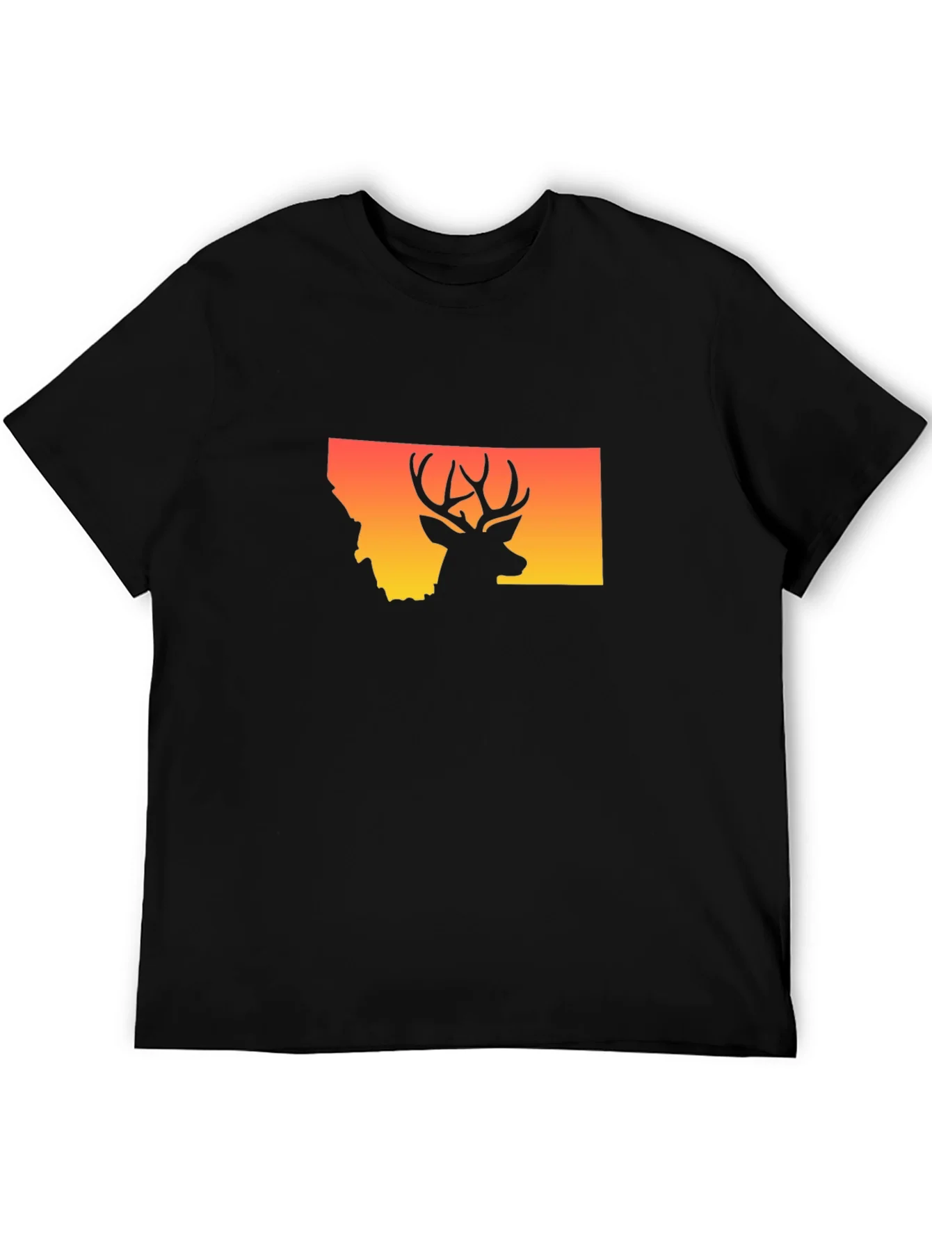 Camiseta Montana Ciervo Silueta Atardecer Hombre