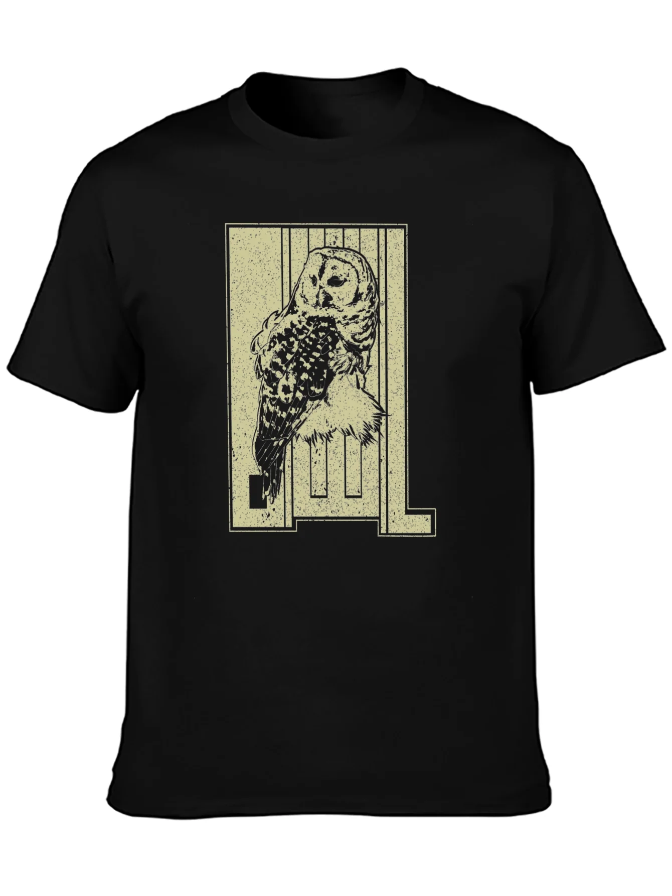 Camiseta Negra con Dise?o de B¨²ho Estilizado