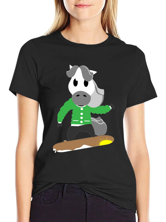 Rebbecca Horse on Skateboard Black T-Shirt