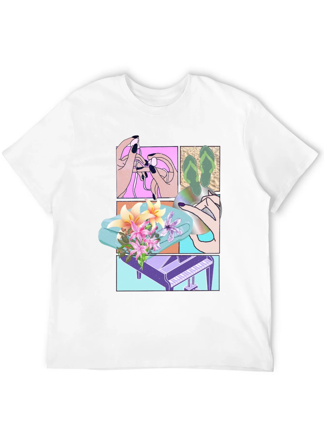 Camiseta Negra Estampada con Dise?o Veraniego