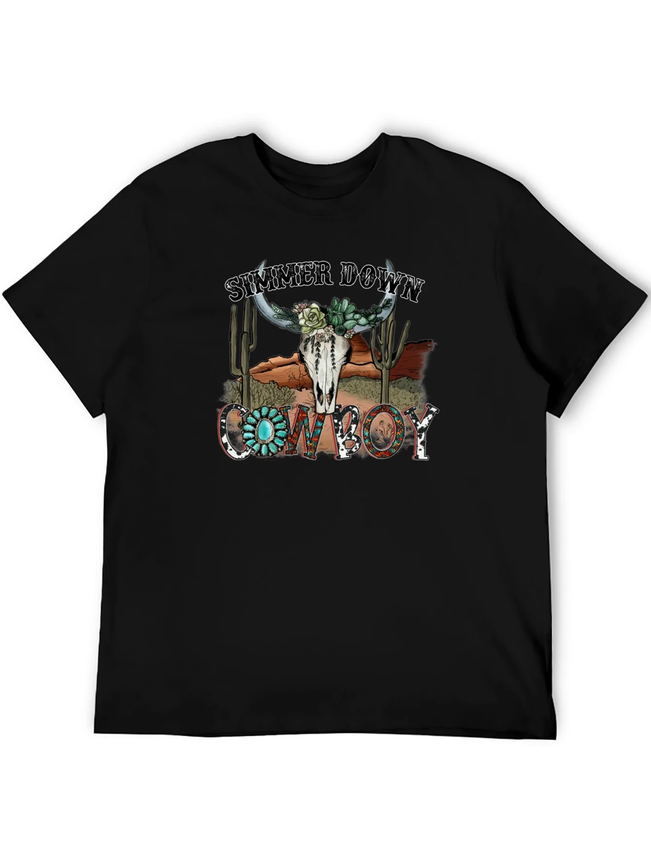 Camiseta Negra Estampada Simmer Down Cowboy