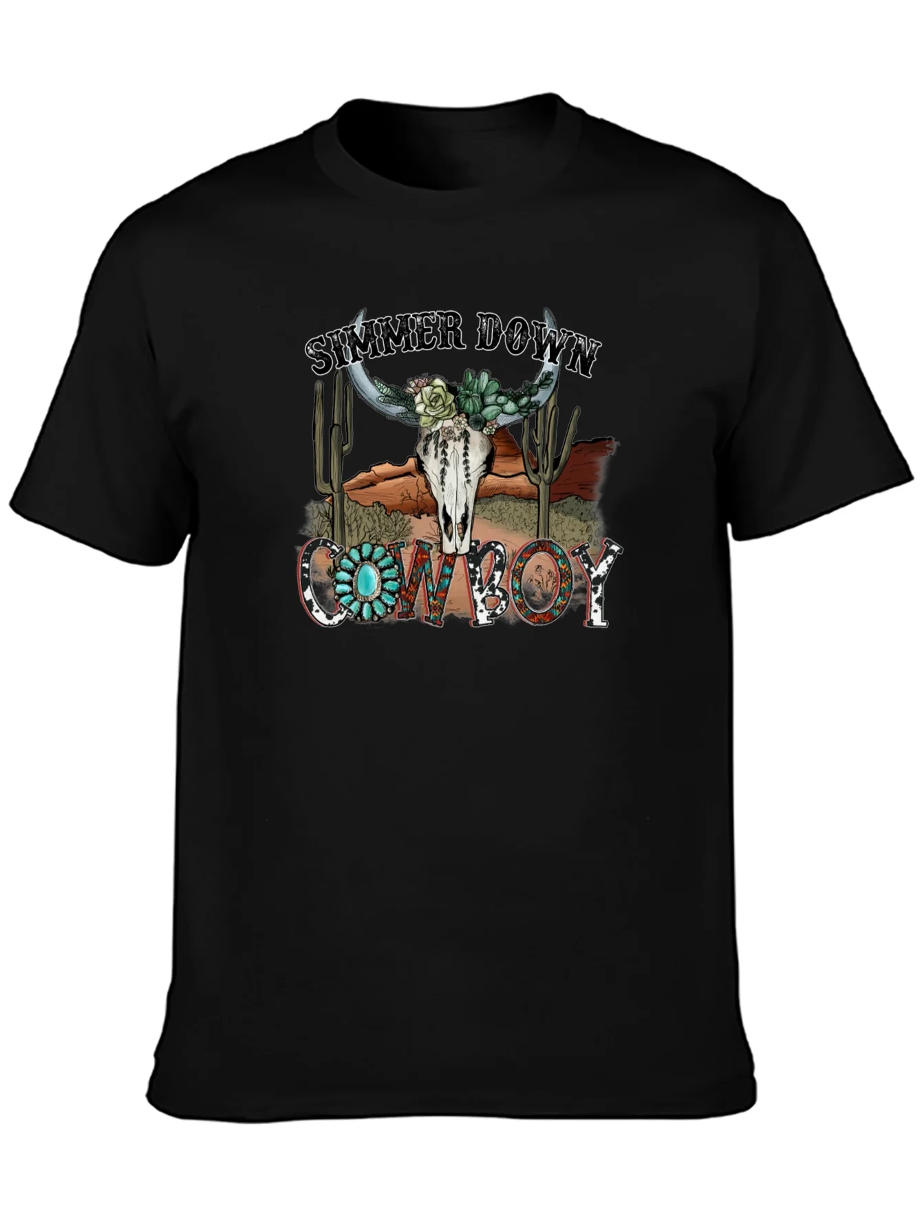 Camiseta Negra Estampada Simmer Down Cowboy