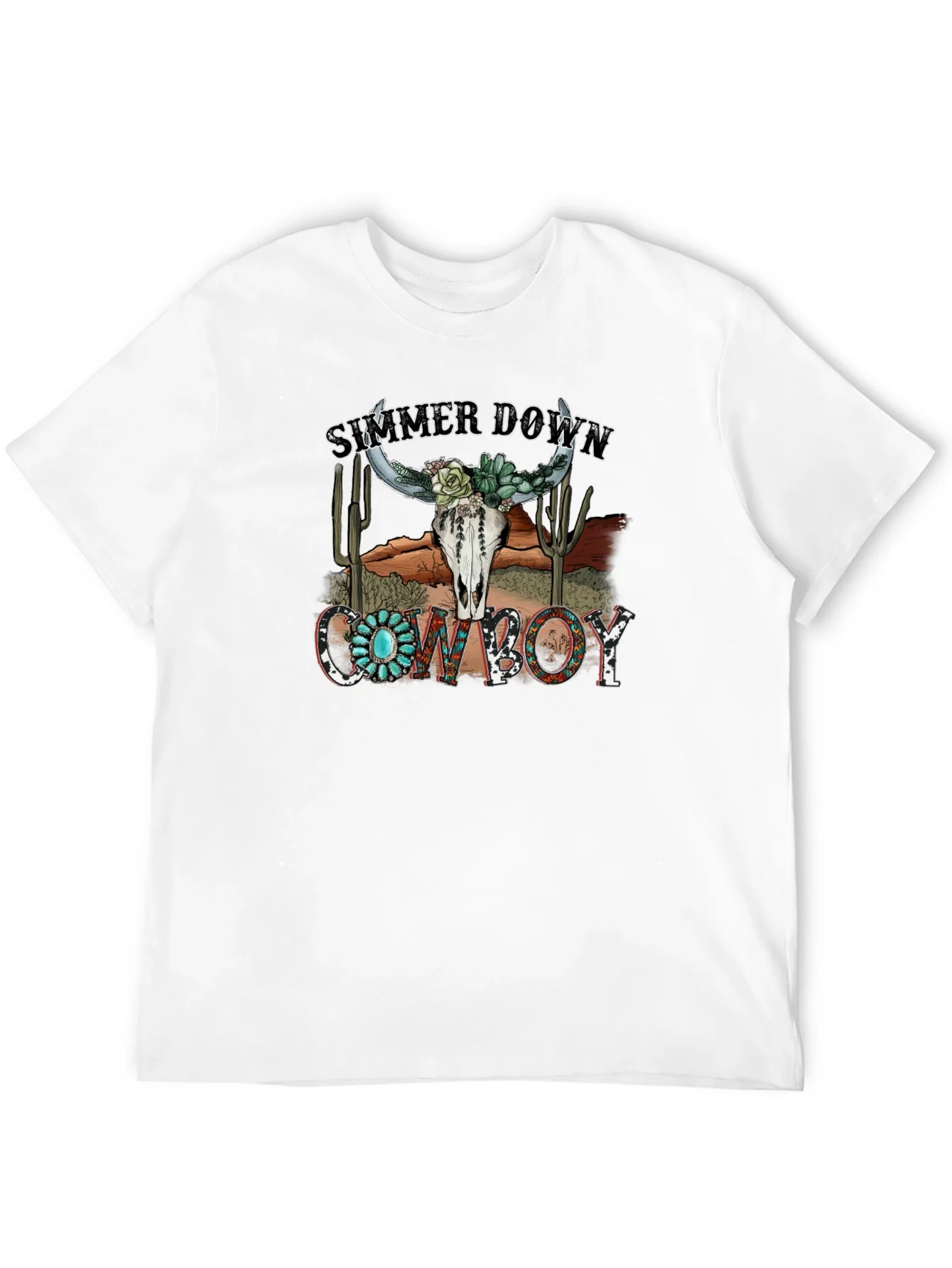 Camiseta Negra Estampada Simmer Down Cowboy