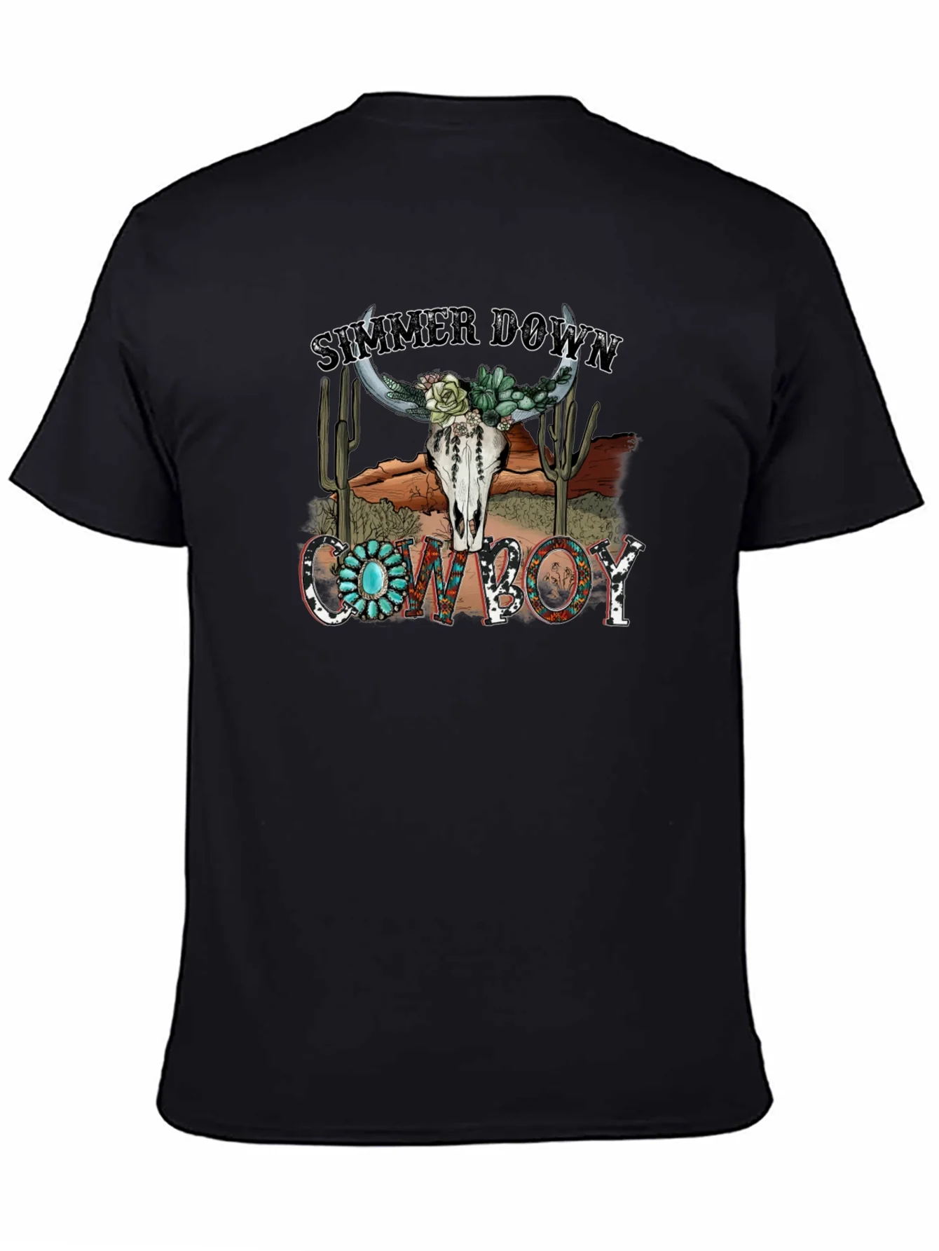 Camiseta Negra Estampada Simmer Down Cowboy