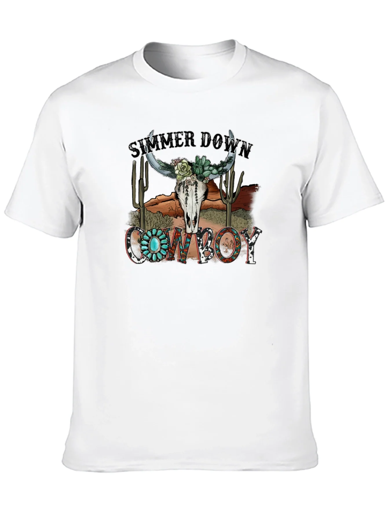 Camiseta Negra Estampada Simmer Down Cowboy