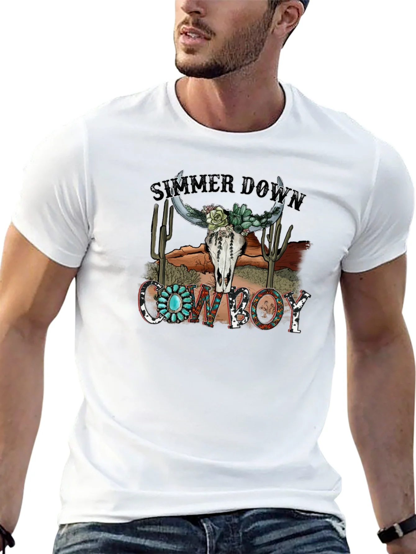 Camiseta Negra Estampada Simmer Down Cowboy