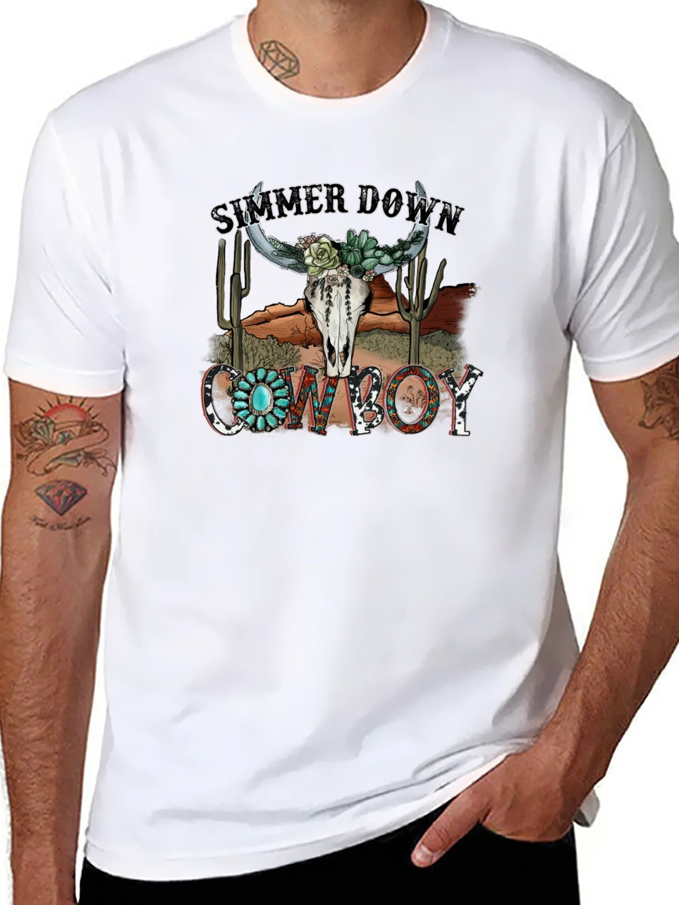 Camiseta Negra Estampada Simmer Down Cowboy