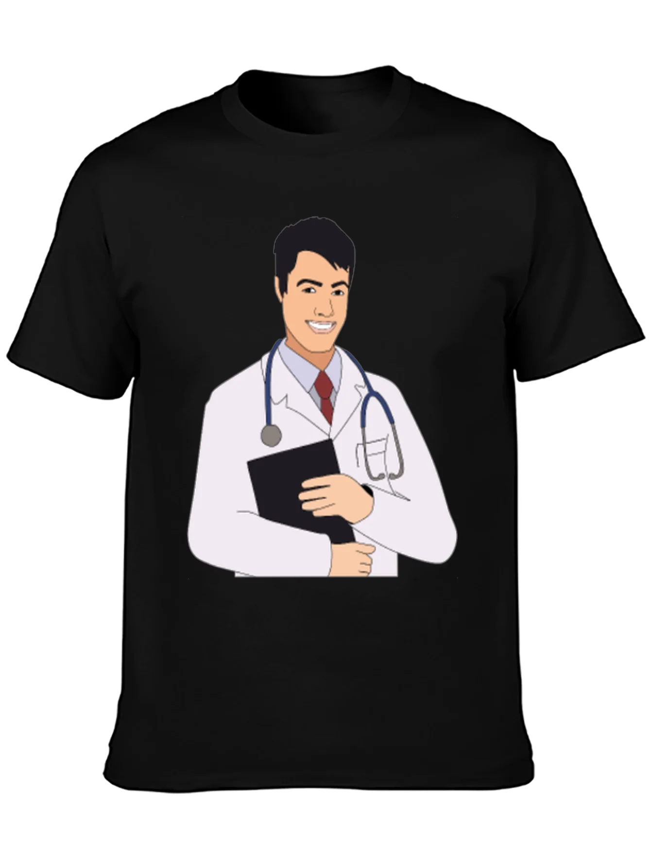 Camiseta Negra con Estampado de M¨¦dico Sonriente