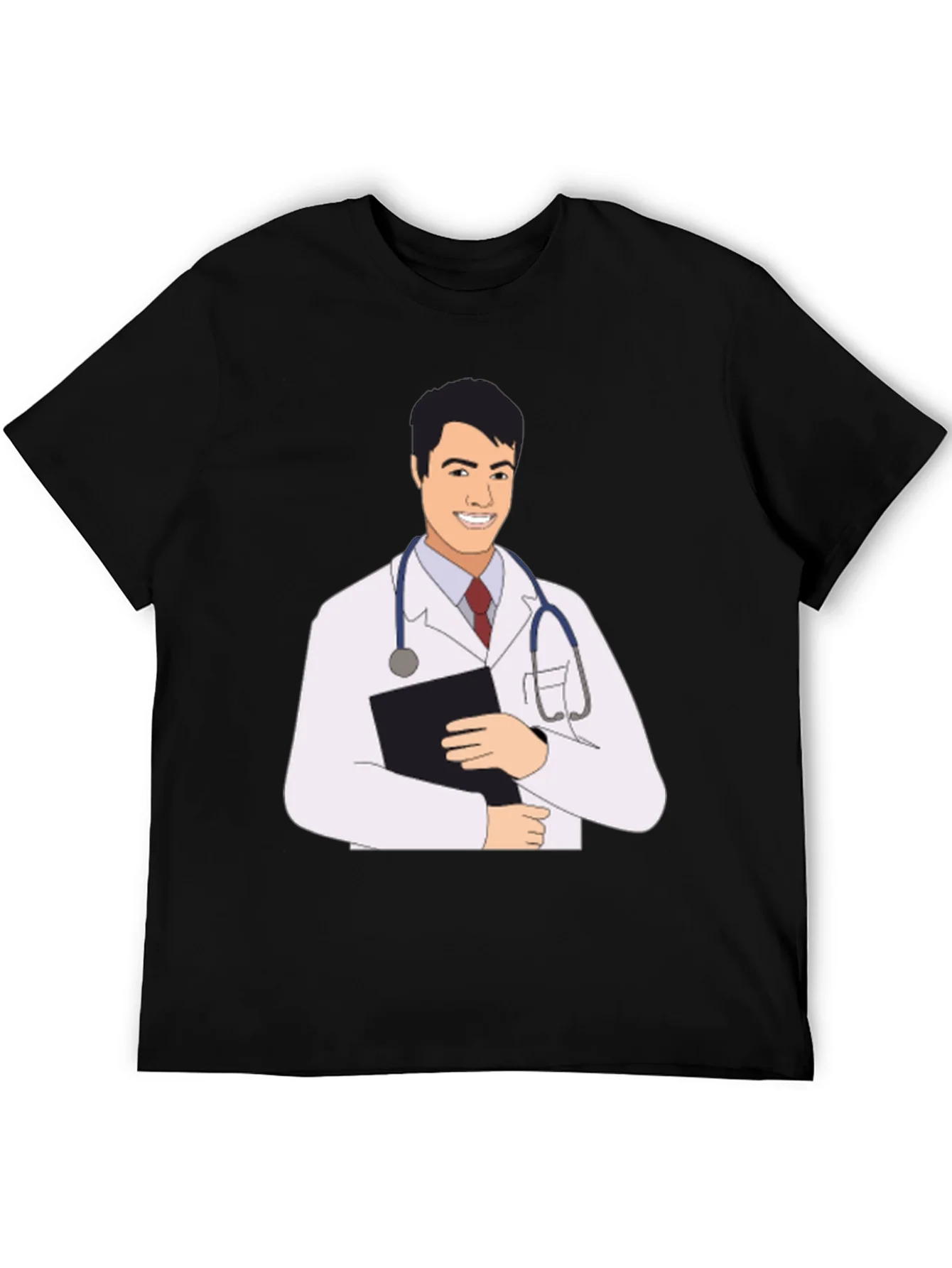 Camiseta Negra con Estampado de M¨¦dico Sonriente