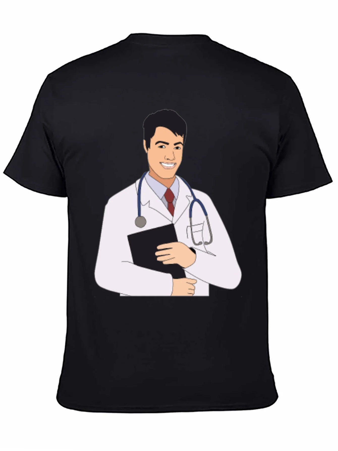 Camiseta Negra con Estampado de M¨¦dico Sonriente