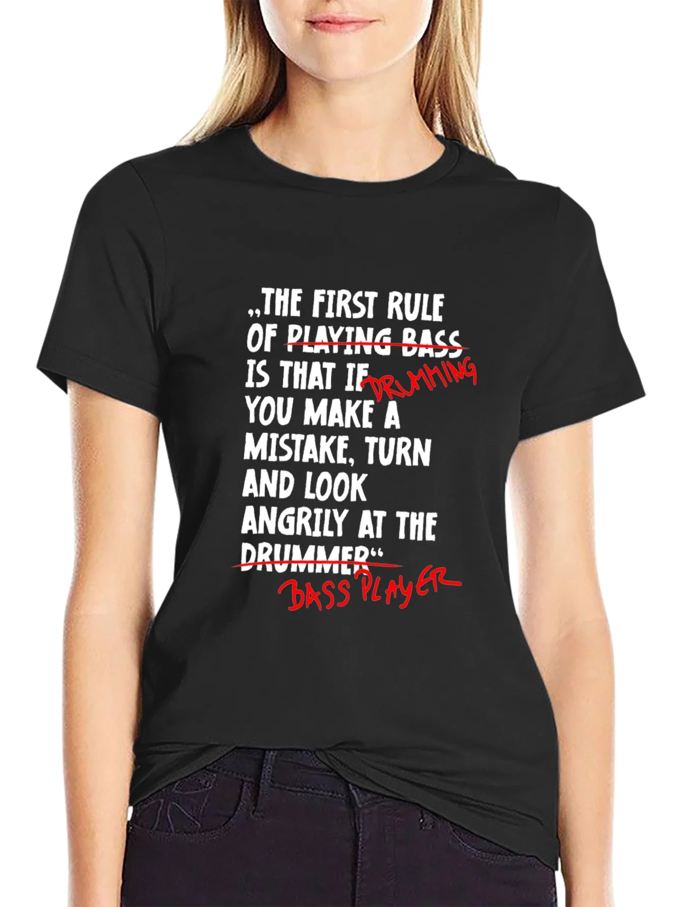 Rebbecca Funny Bass Player T-Shirt - Blame the Drummer!